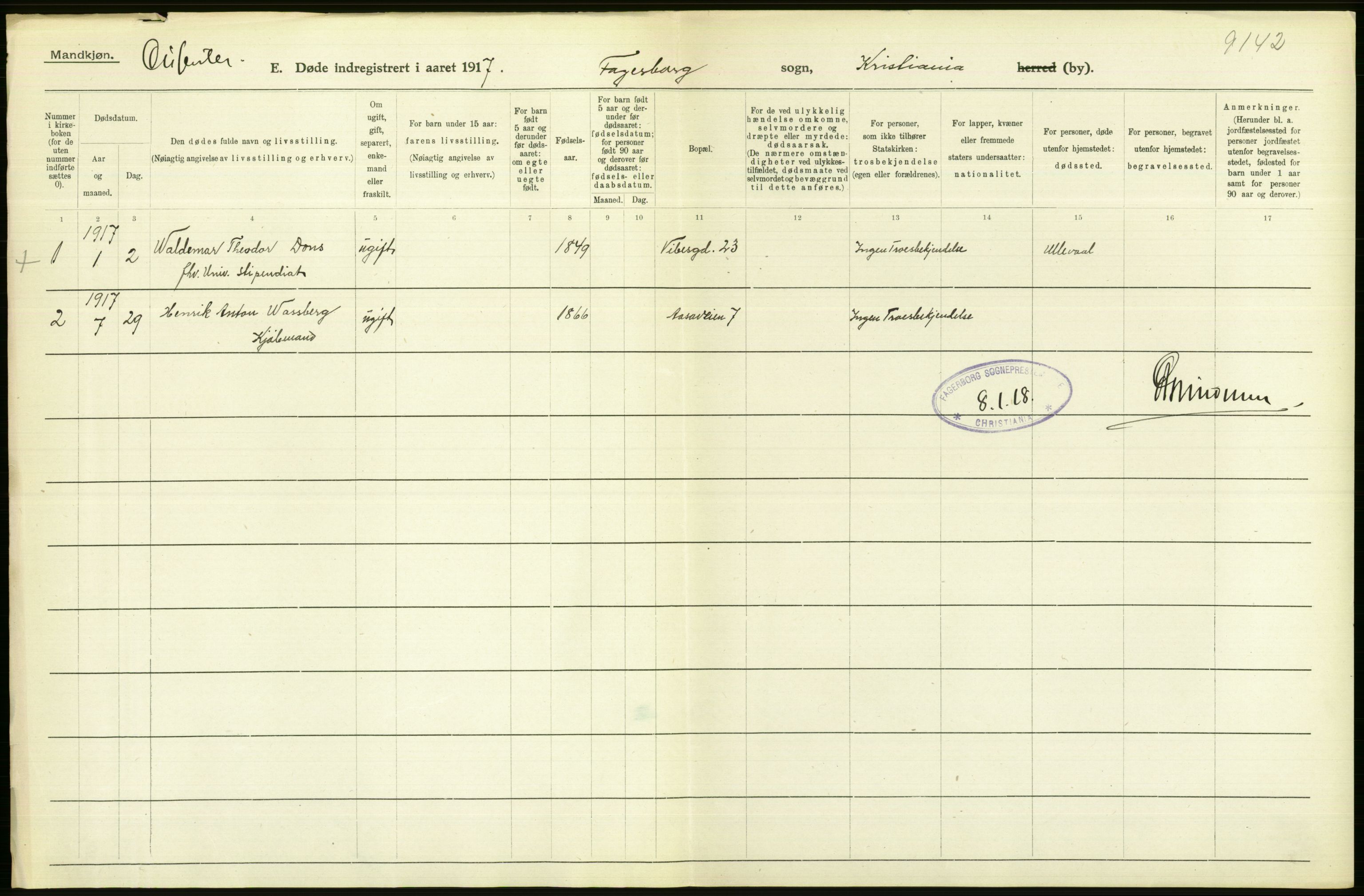 Statistisk sentralbyrå, Sosiodemografiske emner, Befolkning, AV/RA-S-2228/D/Df/Dfb/Dfbg/L0010: Kristiania: Døde, 1917, p. 434