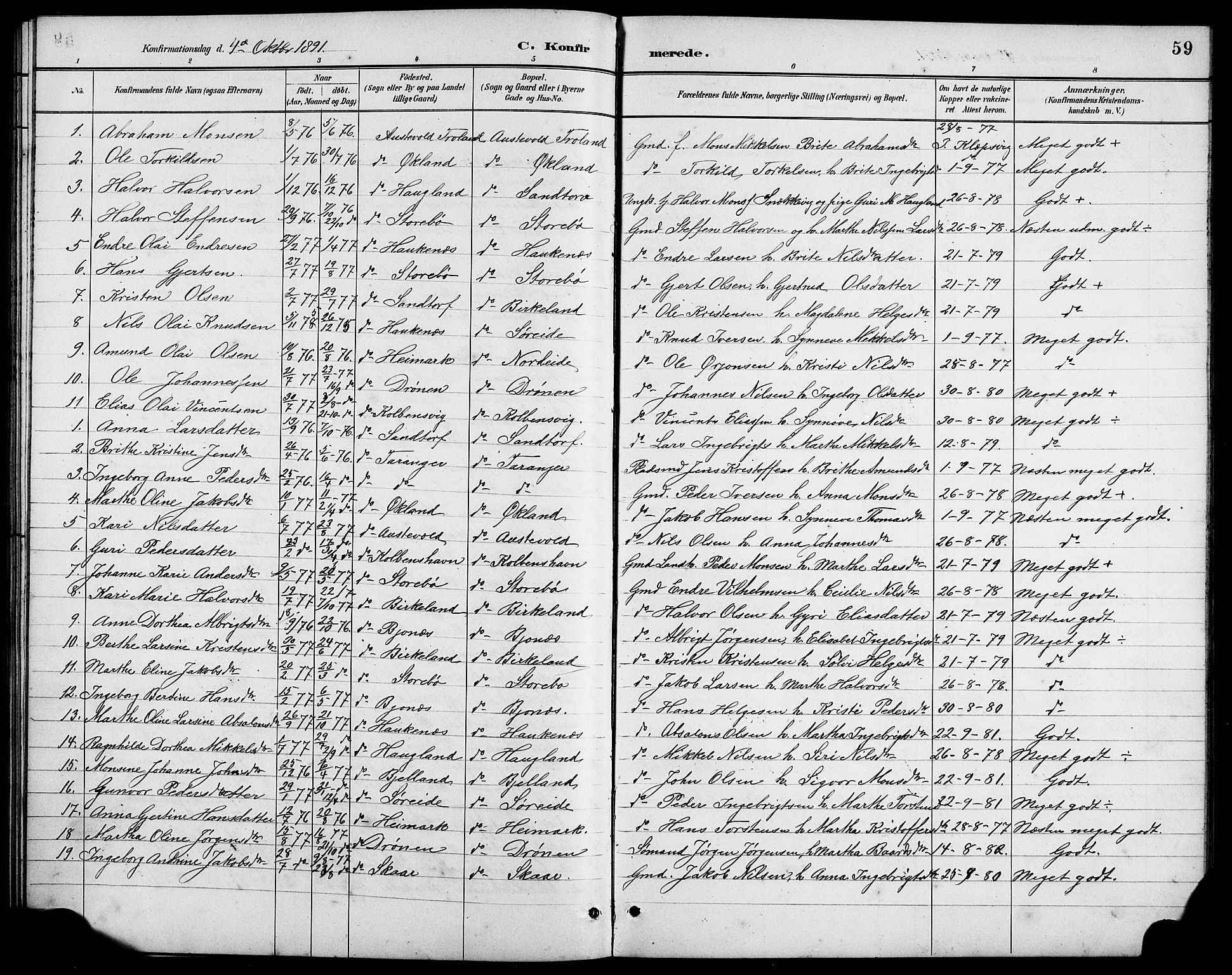 Austevoll Sokneprestembete, SAB/A-74201/H/Hab: Parish register (copy) no. A 3, 1889-1900, p. 59