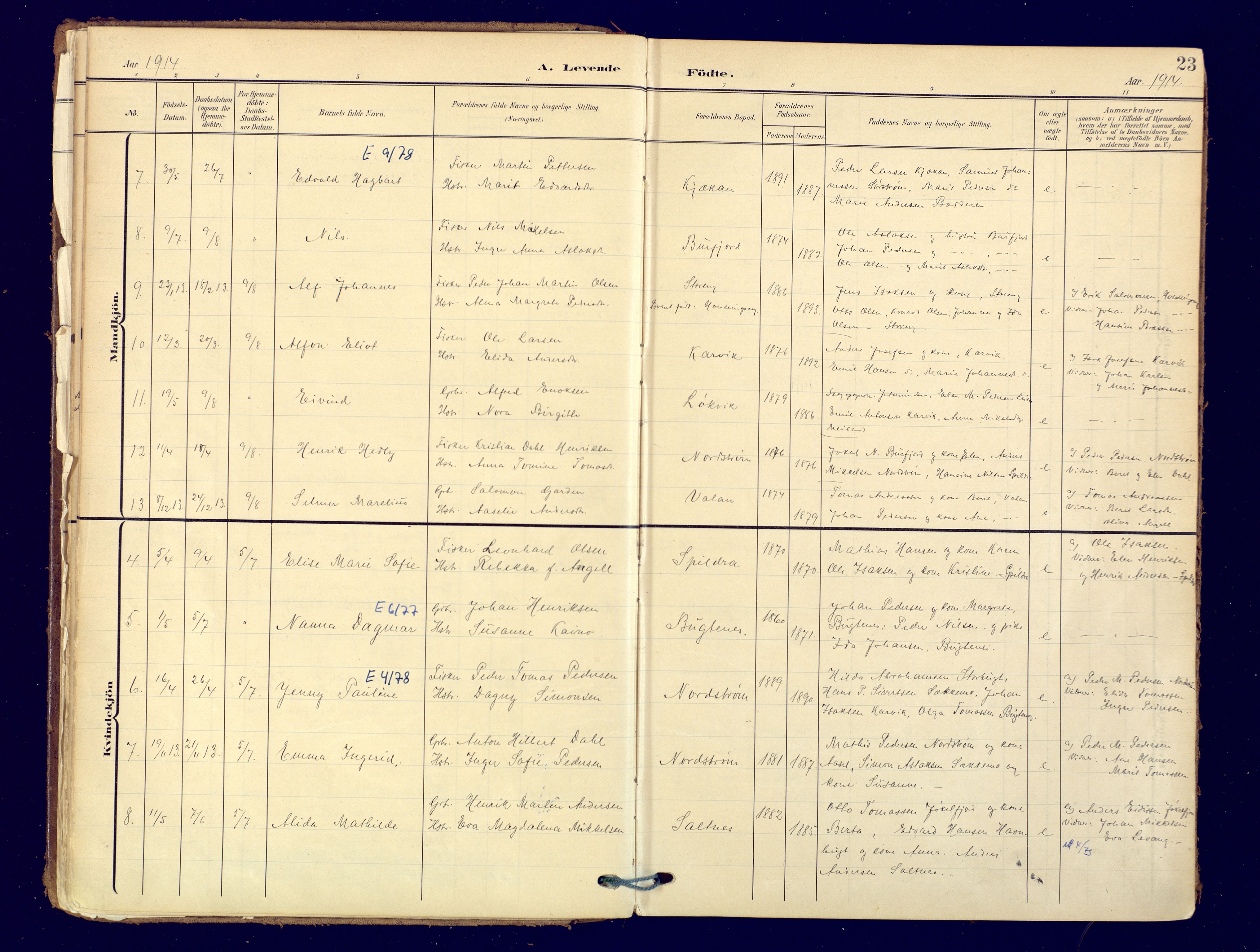 Skjervøy sokneprestkontor, AV/SATØ-S-1300/H/Ha/Haa: Parish register (official) no. 19, 1908-1936, p. 23