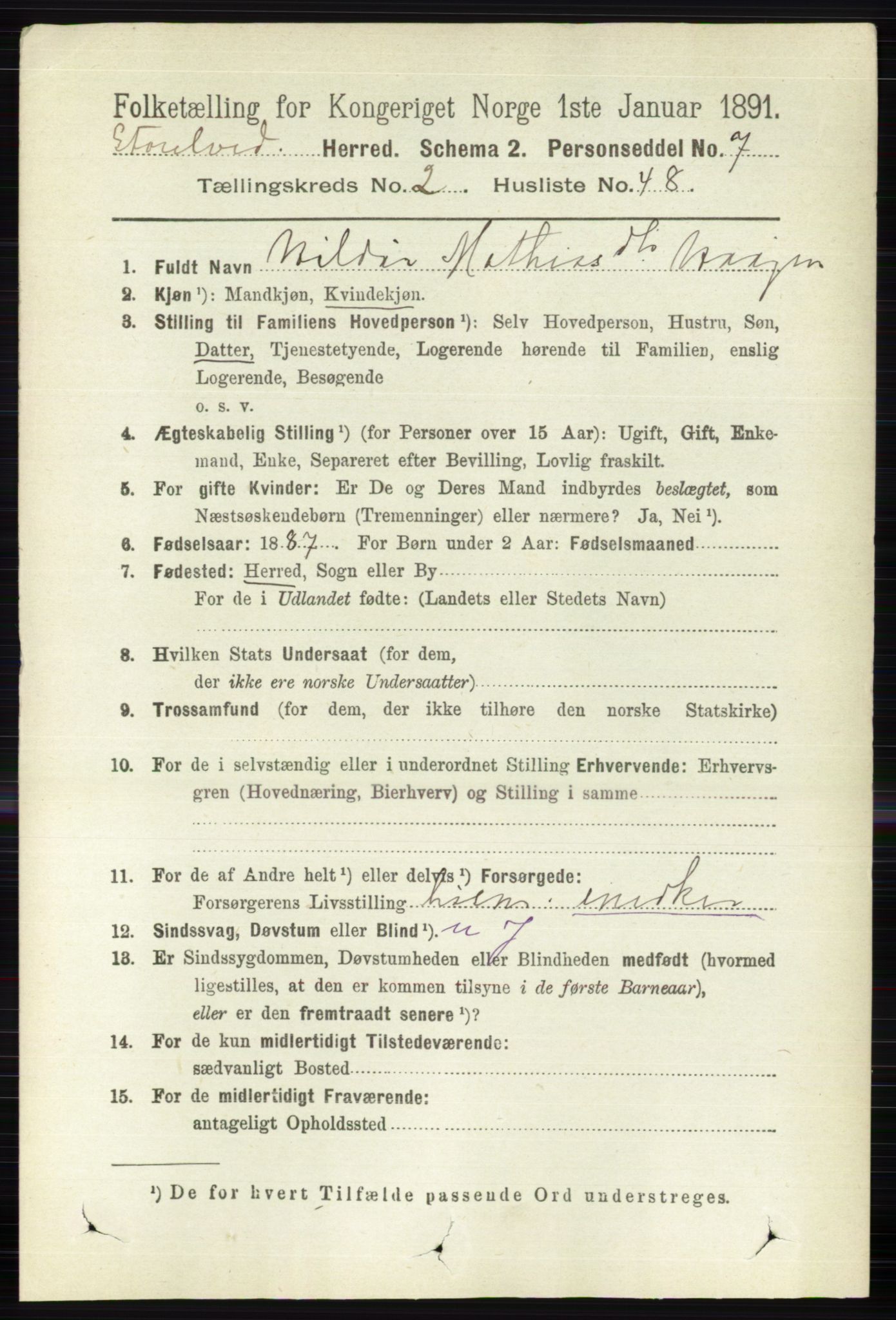 RA, 1891 census for 0430 Stor-Elvdal, 1891, p. 720