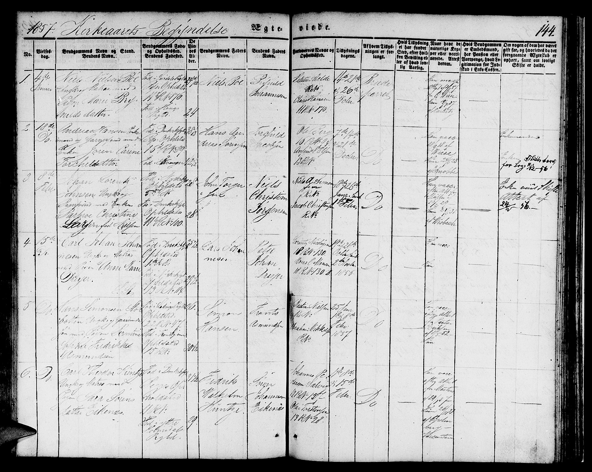 Domkirken sokneprestembete, SAB/A-74801/H/Hab/L0029: Parish register (copy) no. D 1, 1839-1857, p. 144