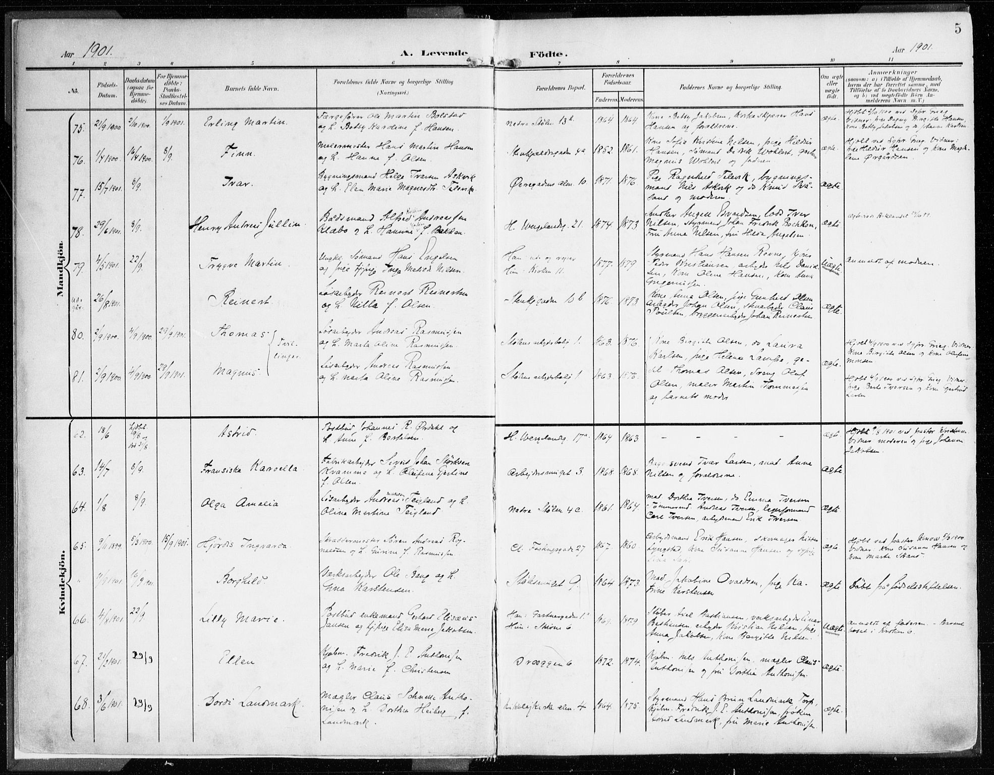 Mariakirken Sokneprestembete, SAB/A-76901/H/Haa/L0010: Parish register (official) no. B 1, 1901-1915, p. 5