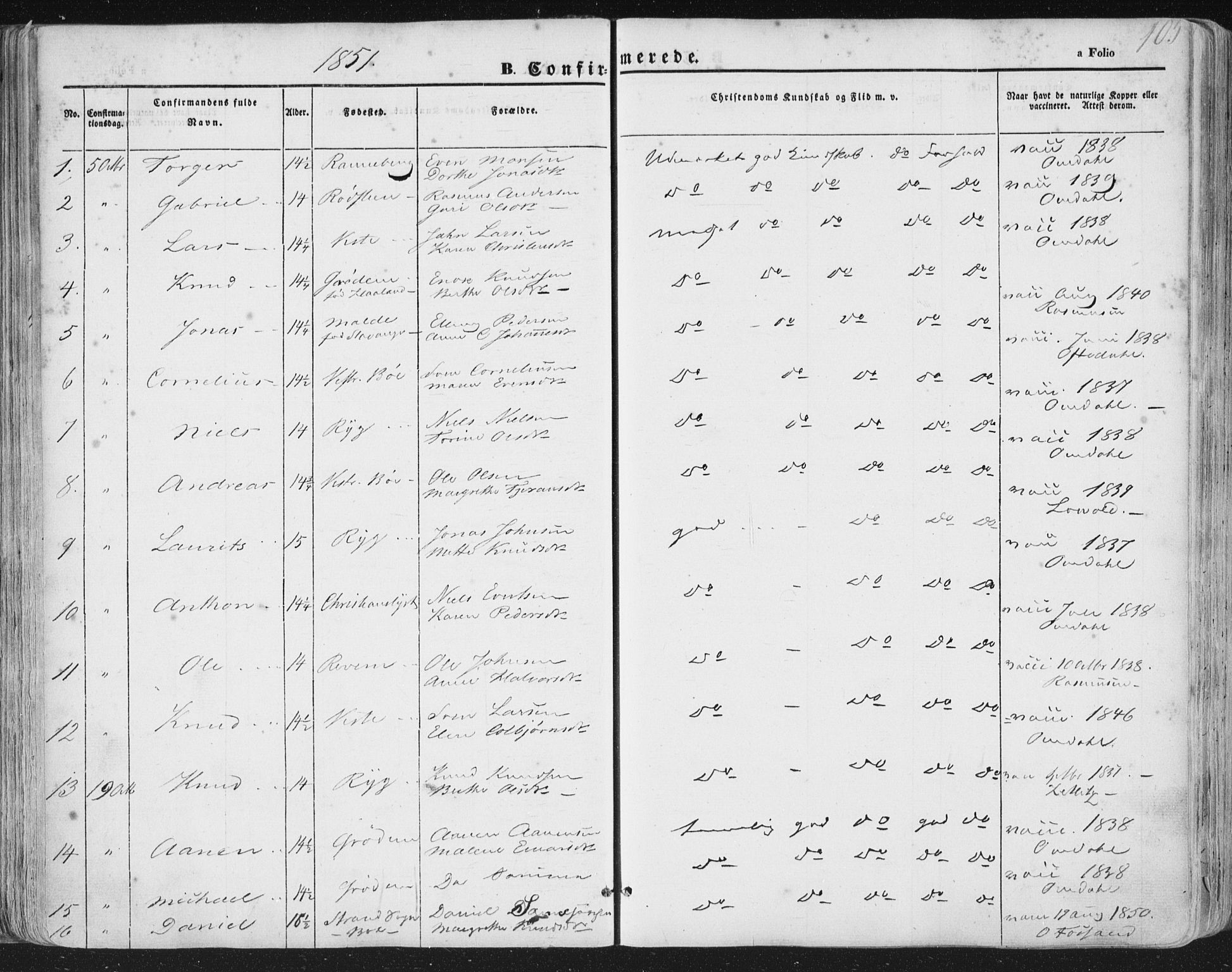 Hetland sokneprestkontor, AV/SAST-A-101826/30/30BA/L0002: Parish register (official) no. A 2, 1849-1869, p. 105