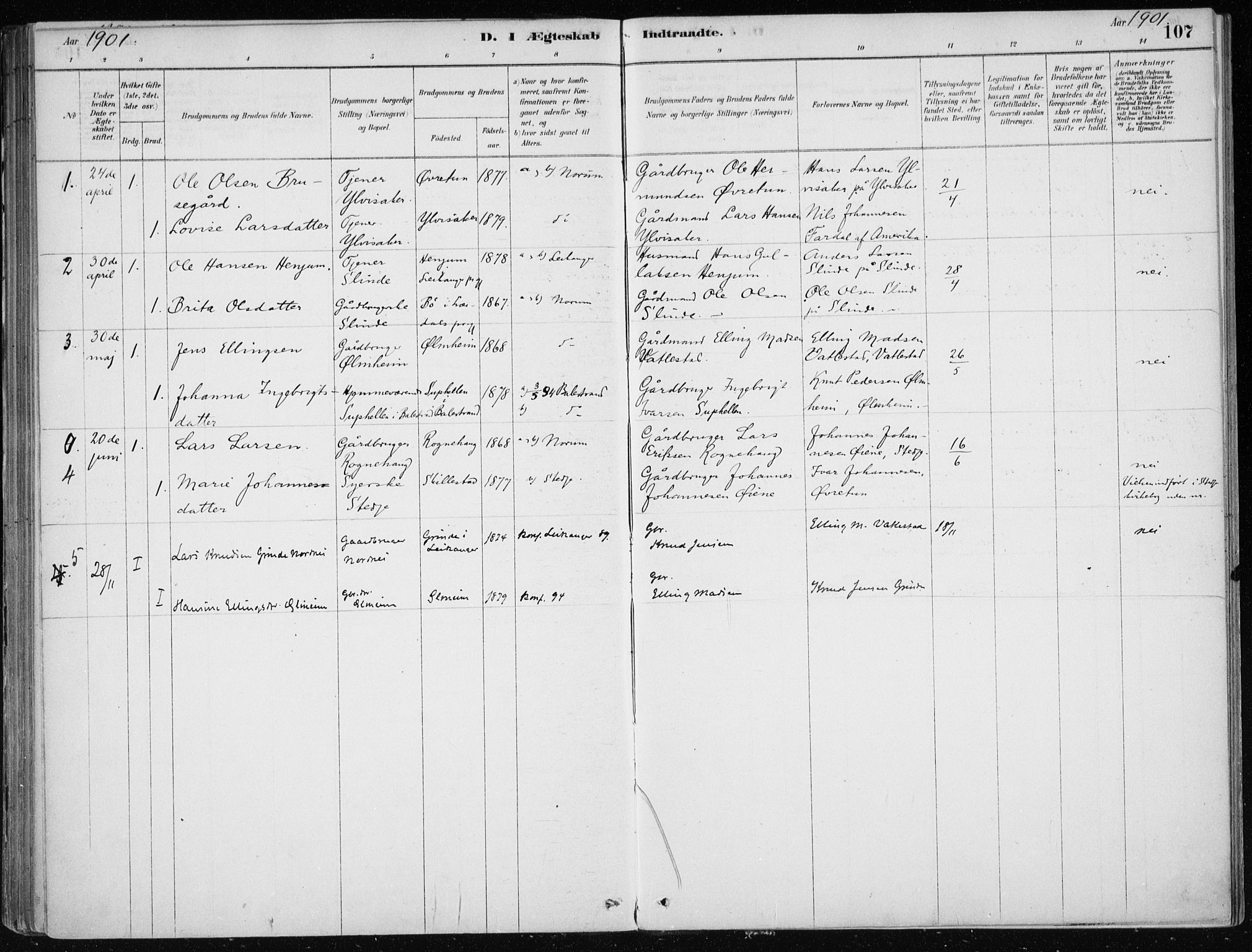 Sogndal sokneprestembete, SAB/A-81301/H/Haa/Haac/L0001: Parish register (official) no. C 1, 1878-1907, p. 107