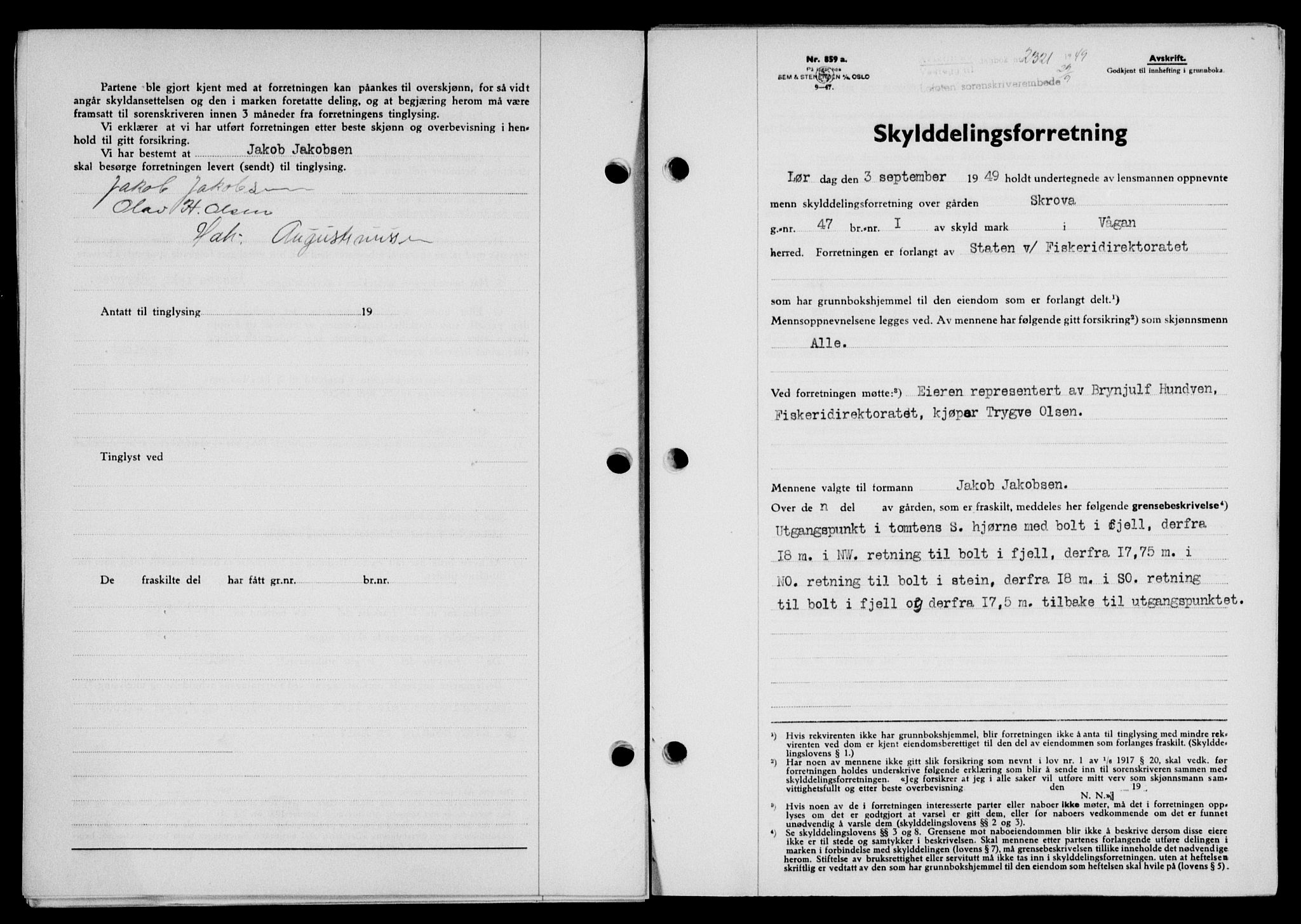 Lofoten sorenskriveri, SAT/A-0017/1/2/2C/L0021a: Mortgage book no. 21a, 1949-1949, Diary no: : 2321/1949