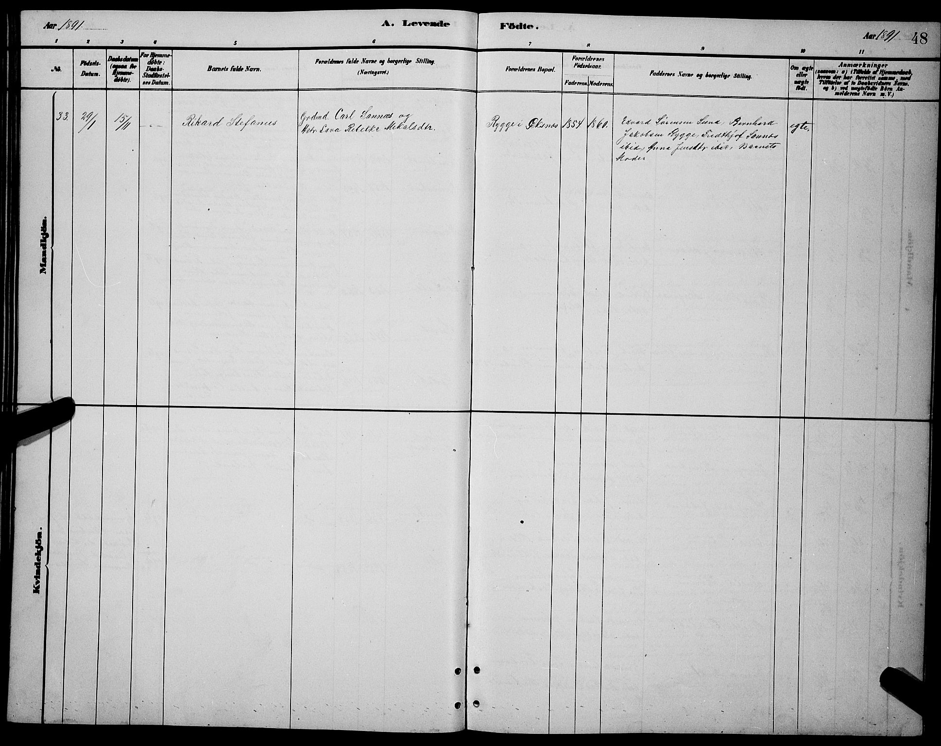 Ministerialprotokoller, klokkerbøker og fødselsregistre - Nordland, AV/SAT-A-1459/892/L1325: Parish register (copy) no. 892C02, 1878-1896, p. 48