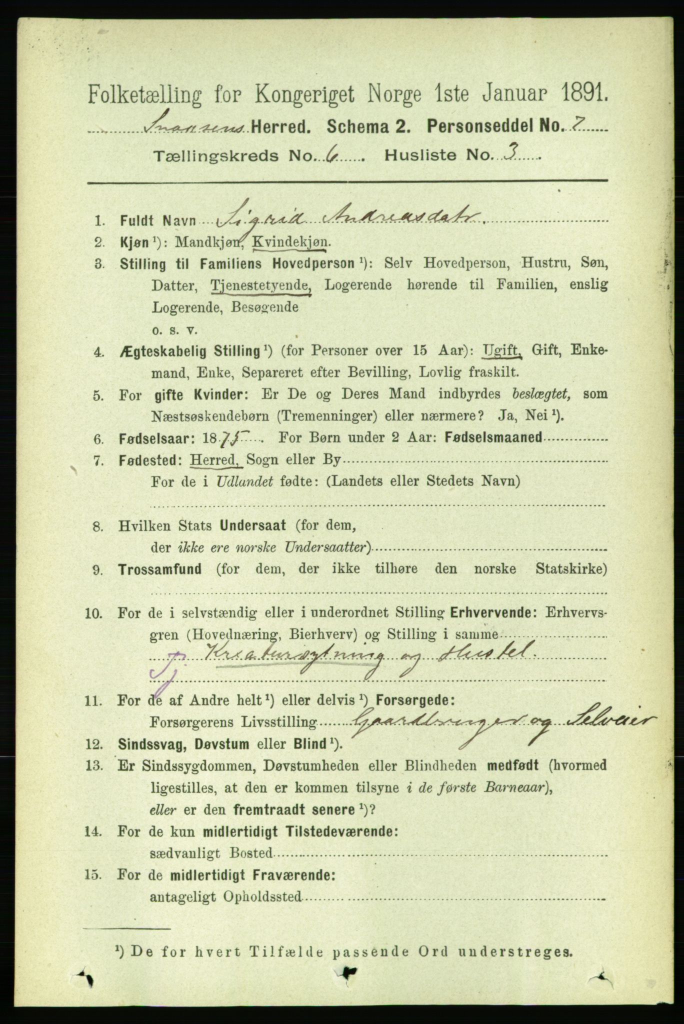 RA, 1891 census for 1736 Snåsa, 1891, p. 1909