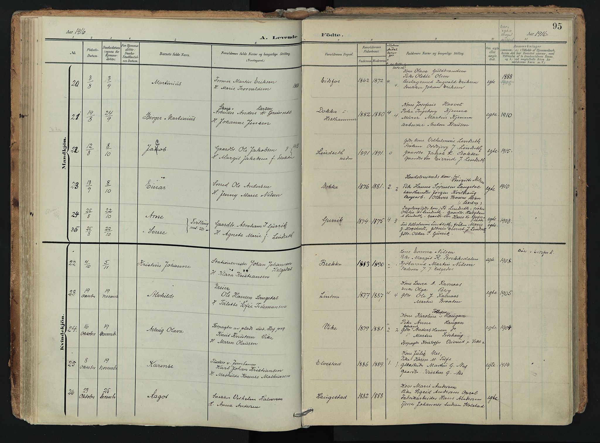 Hof kirkebøker, SAKO/A-64/F/Fa/L0008: Parish register (official) no. I 8, 1902-1921, p. 95
