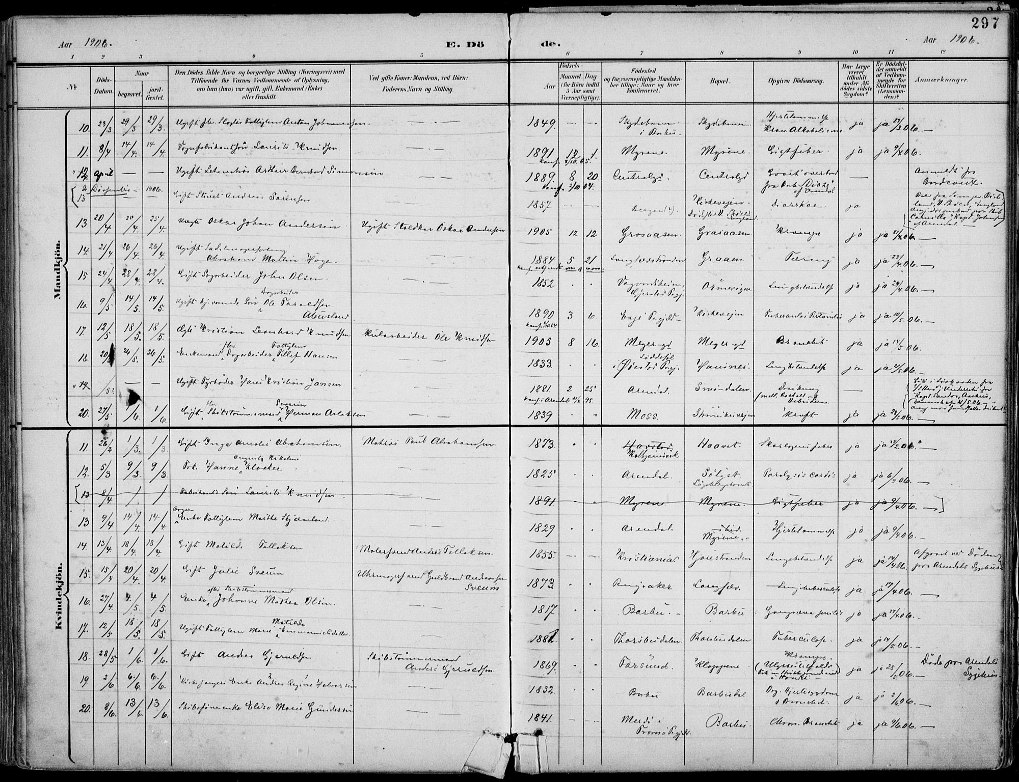 Barbu sokneprestkontor, AV/SAK-1111-0003/F/Fa/L0005: Parish register (official) no. A 5, 1899-1909, p. 297