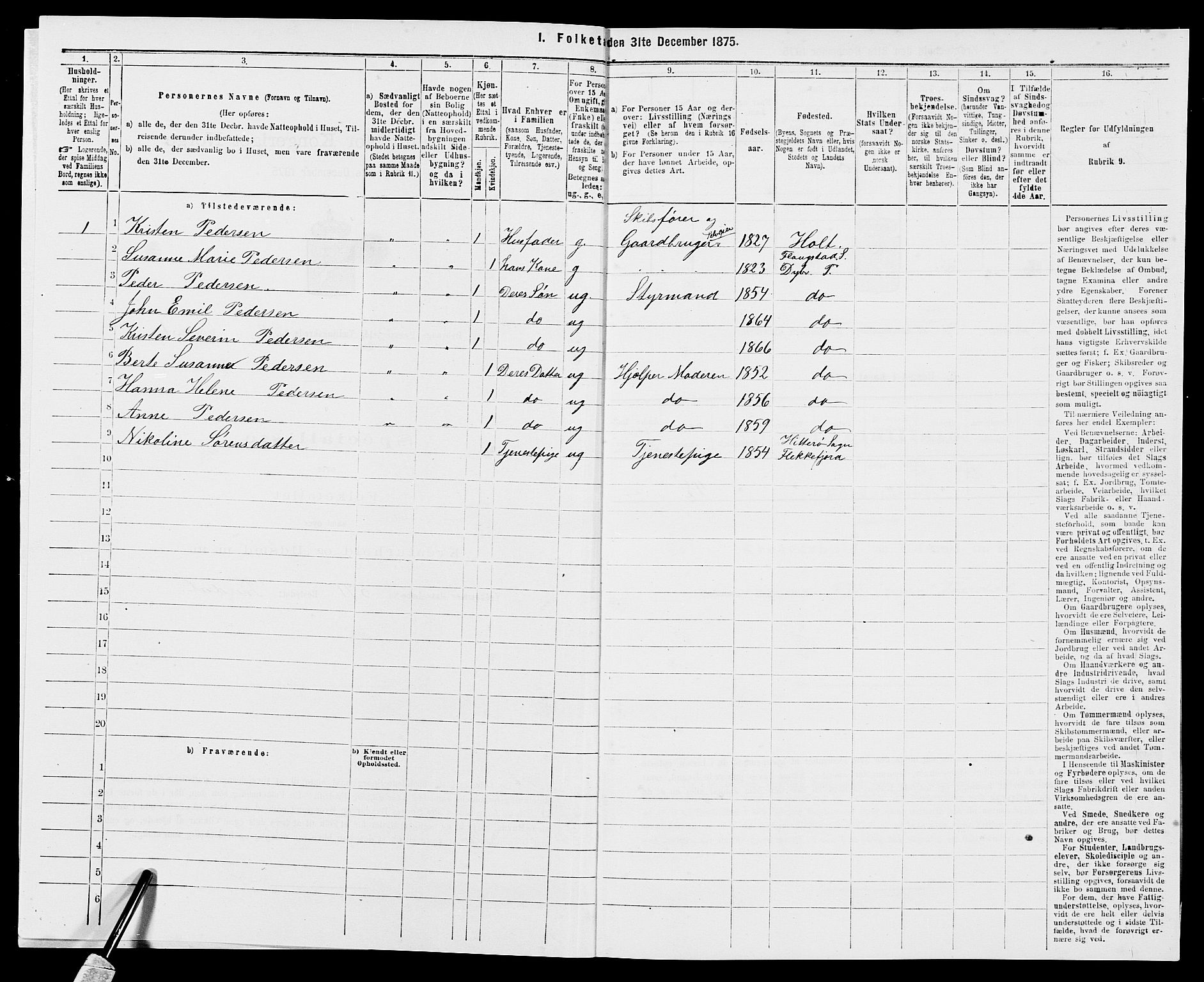 SAK, 1875 census for 0915P Dypvåg, 1875, p. 1513