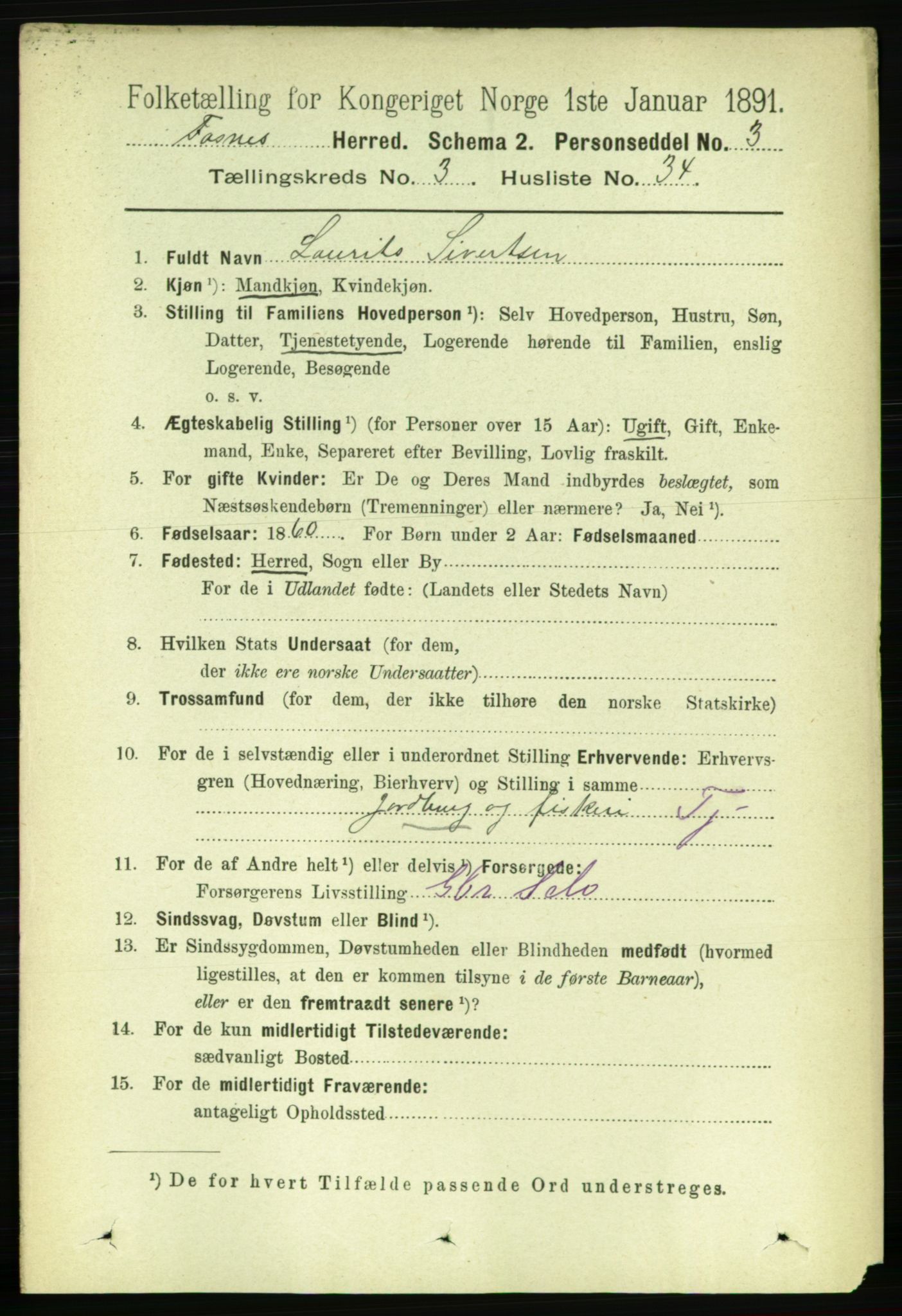 RA, 1891 census for 1748 Fosnes, 1891, p. 932