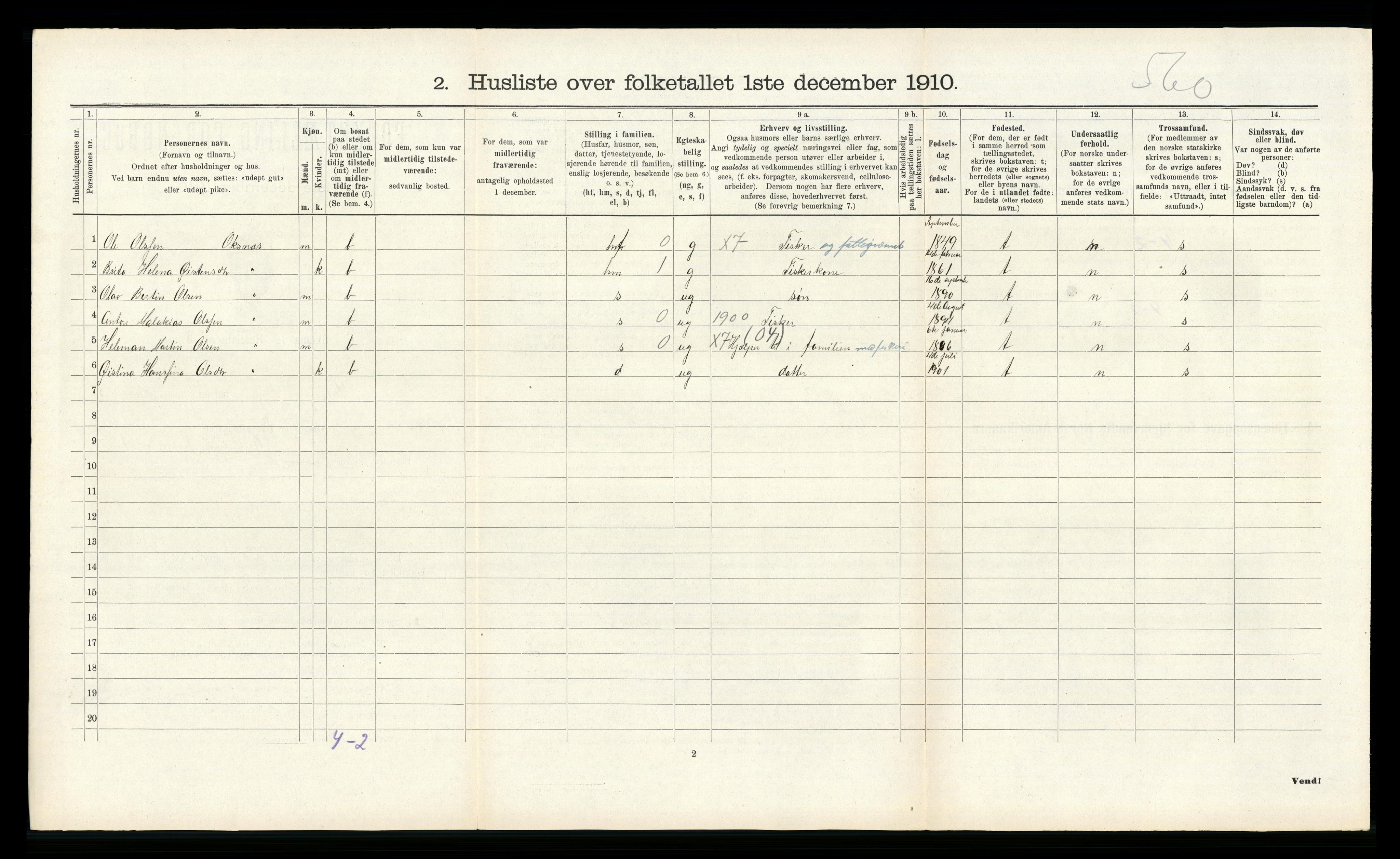 RA, 1910 census for Herdla, 1910, p. 413