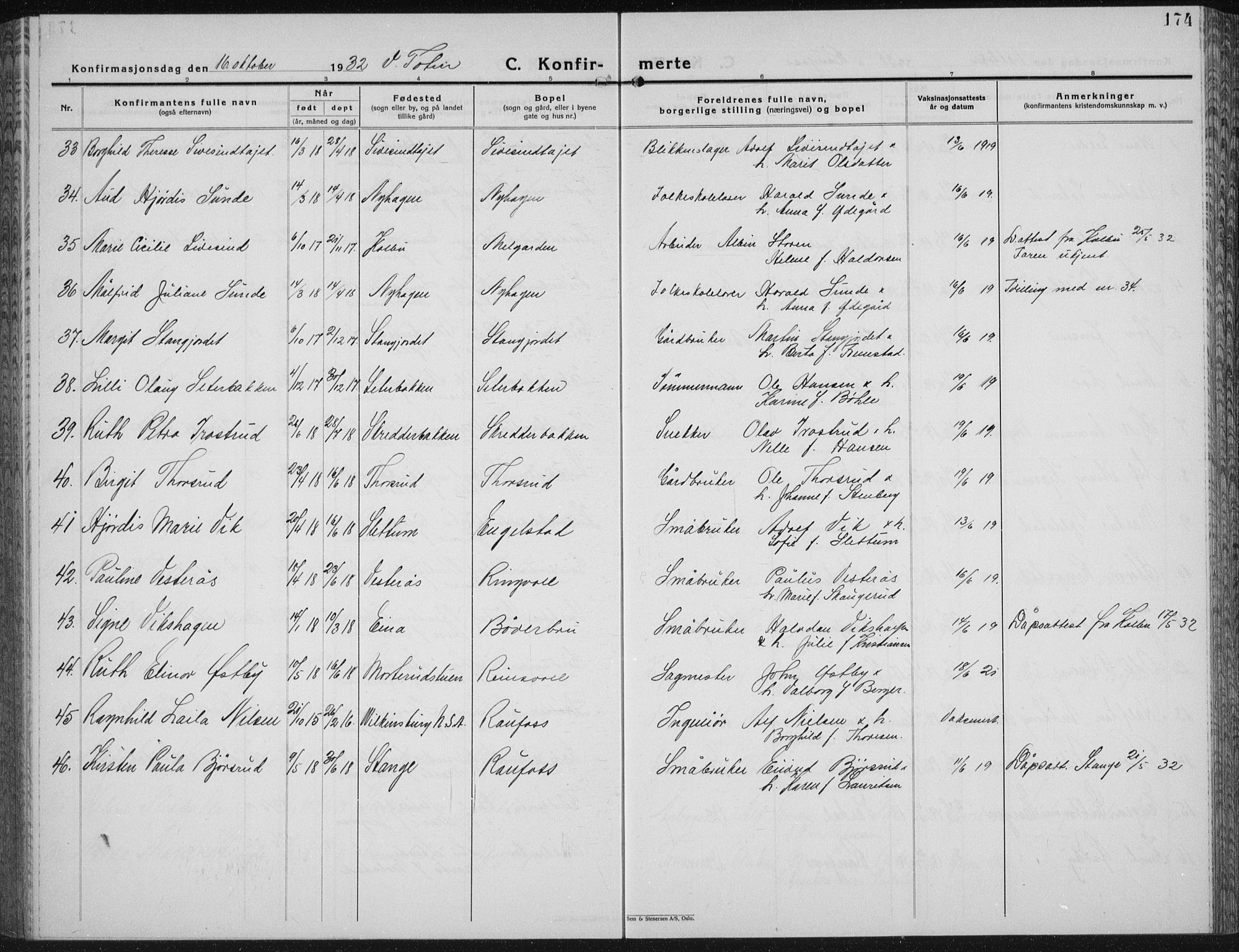 Vestre Toten prestekontor, SAH/PREST-108/H/Ha/Hab/L0018: Parish register (copy) no. 18, 1928-1941, p. 174