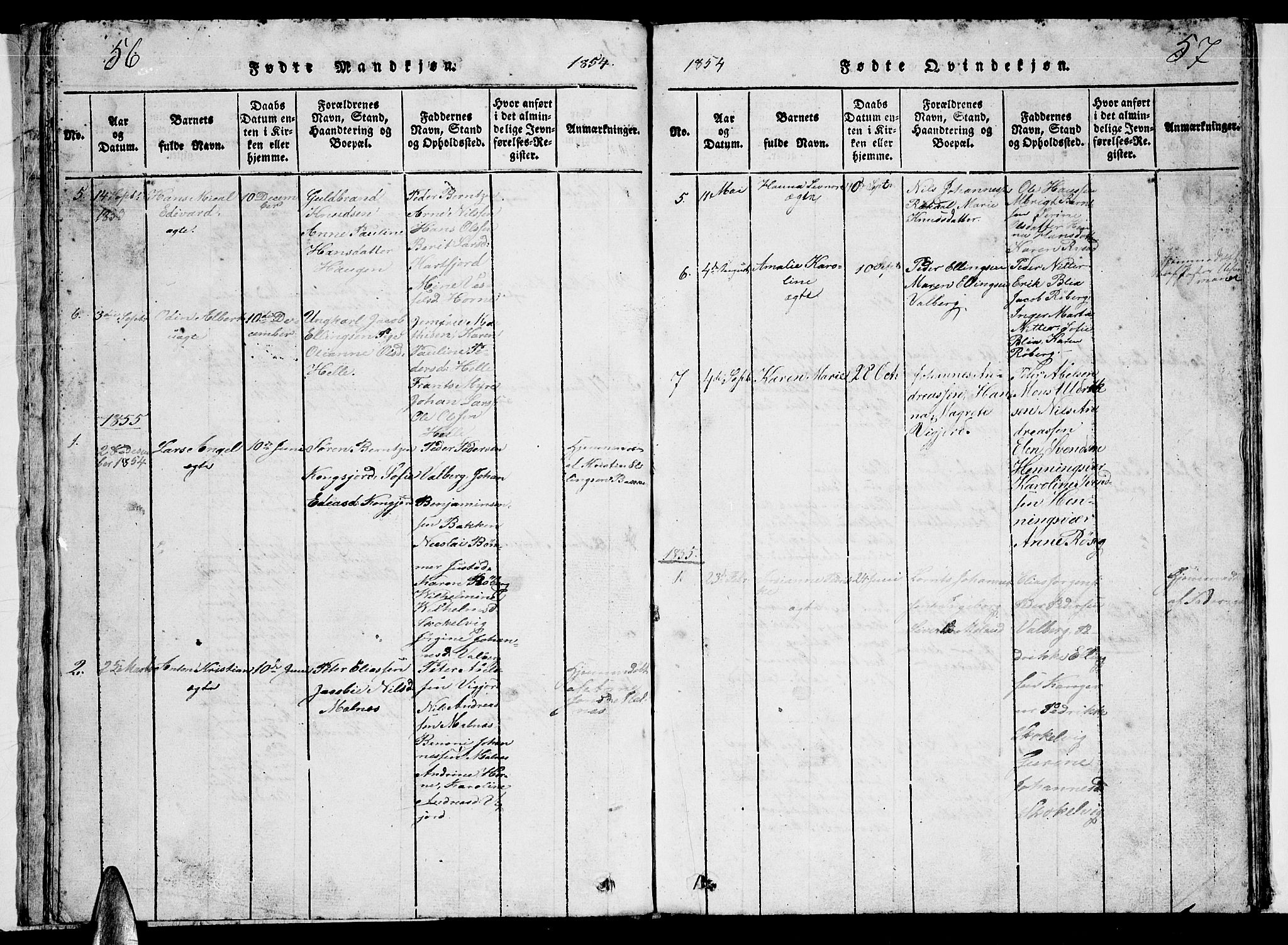 Ministerialprotokoller, klokkerbøker og fødselsregistre - Nordland, SAT/A-1459/884/L1195: Parish register (copy) no. 884C01, 1837-1867, p. 56-57