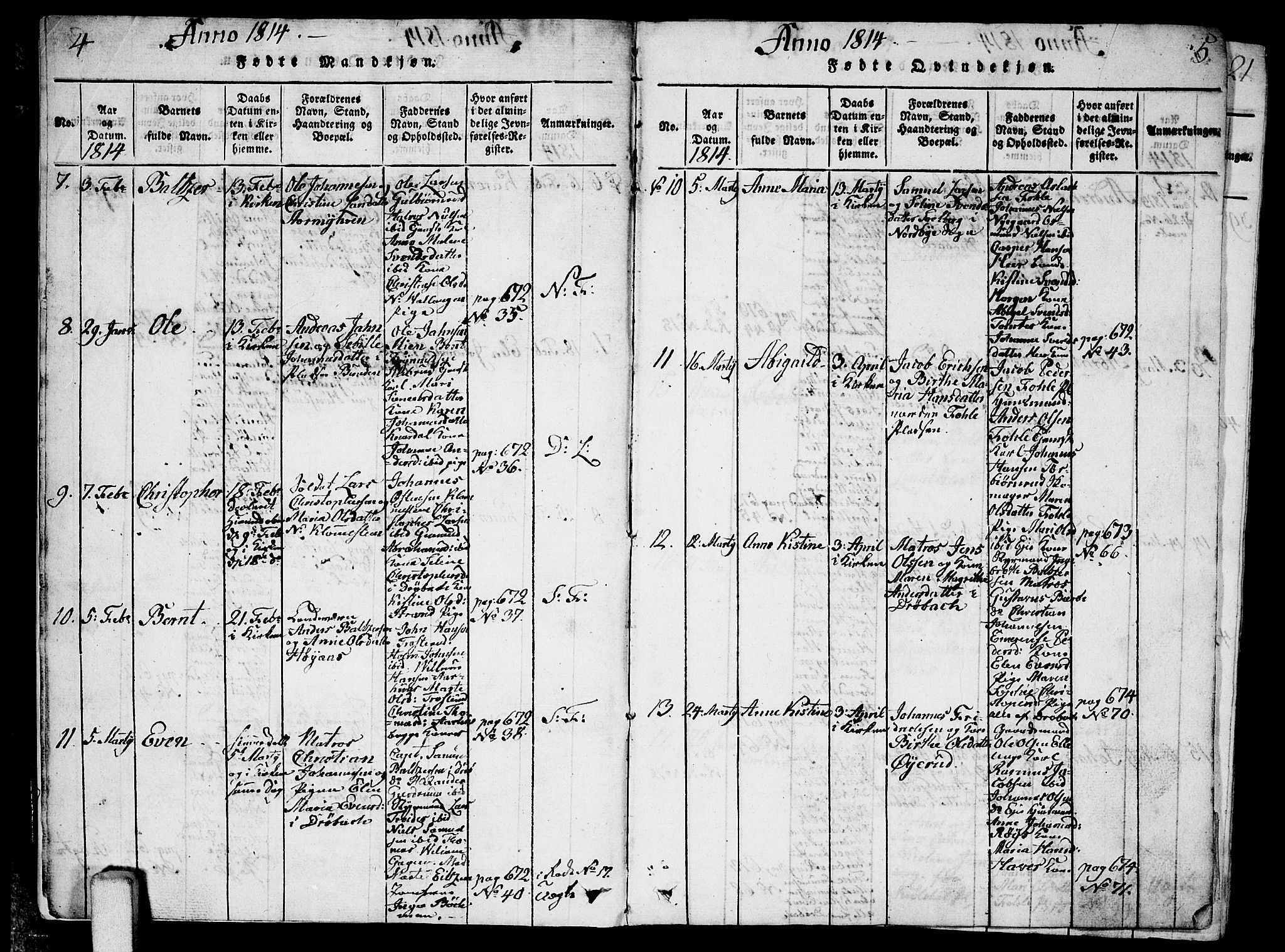 Ås prestekontor Kirkebøker, AV/SAO-A-10894/G/Ga/L0001: Parish register (copy) no. I 1, 1814-1820, p. 4-5