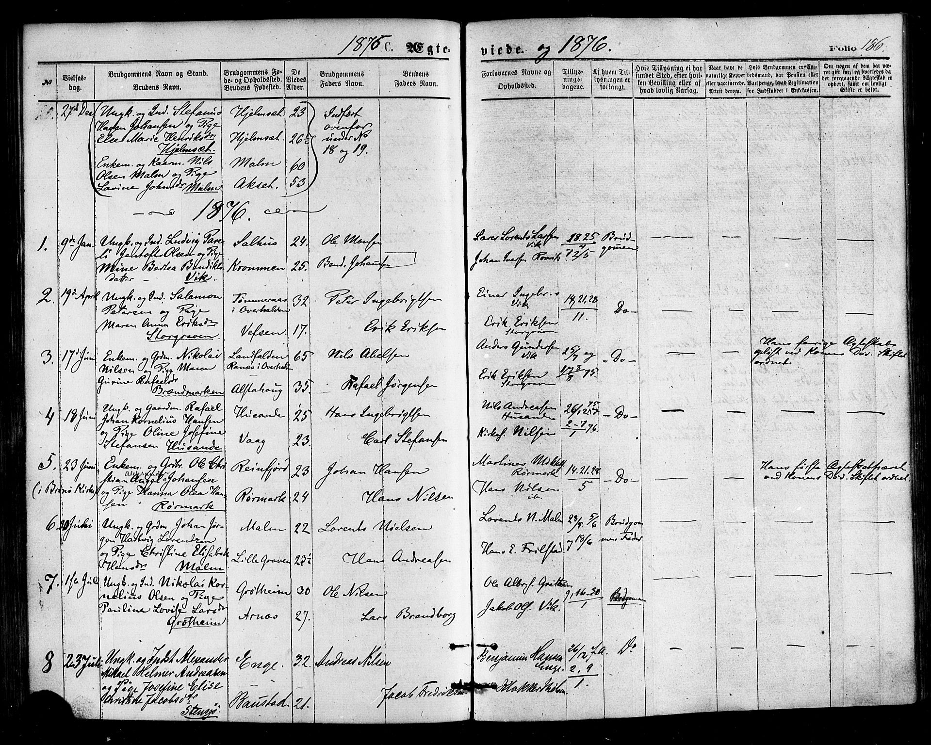 Ministerialprotokoller, klokkerbøker og fødselsregistre - Nordland, SAT/A-1459/812/L0177: Parish register (official) no. 812A06, 1875-1885, p. 186