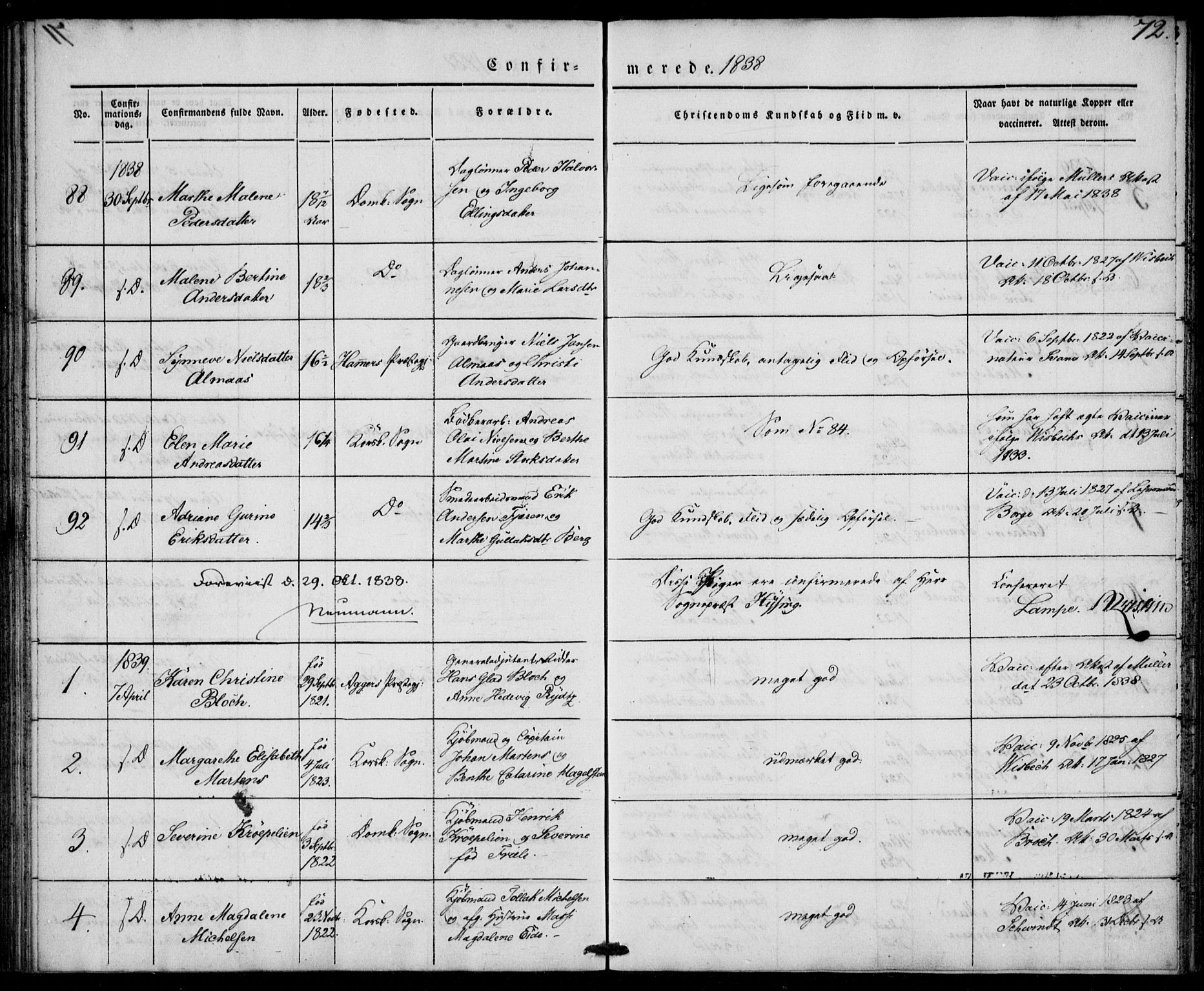 Korskirken sokneprestembete, SAB/A-76101/H/Haa/L0025: Parish register (official) no. C 1, 1836-1842, p. 72