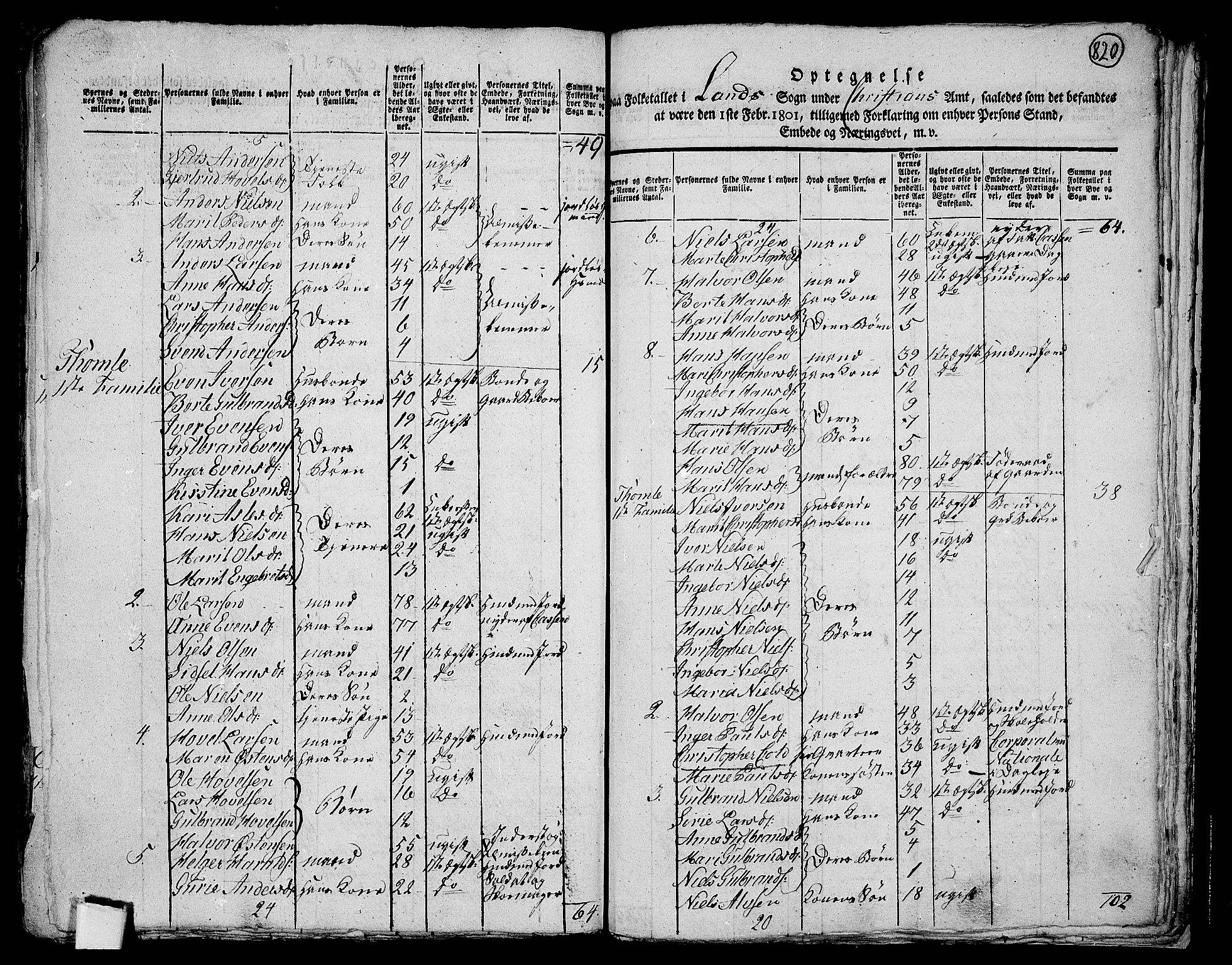 RA, 1801 census for 0536P Land, 1801, p. 819b-820a