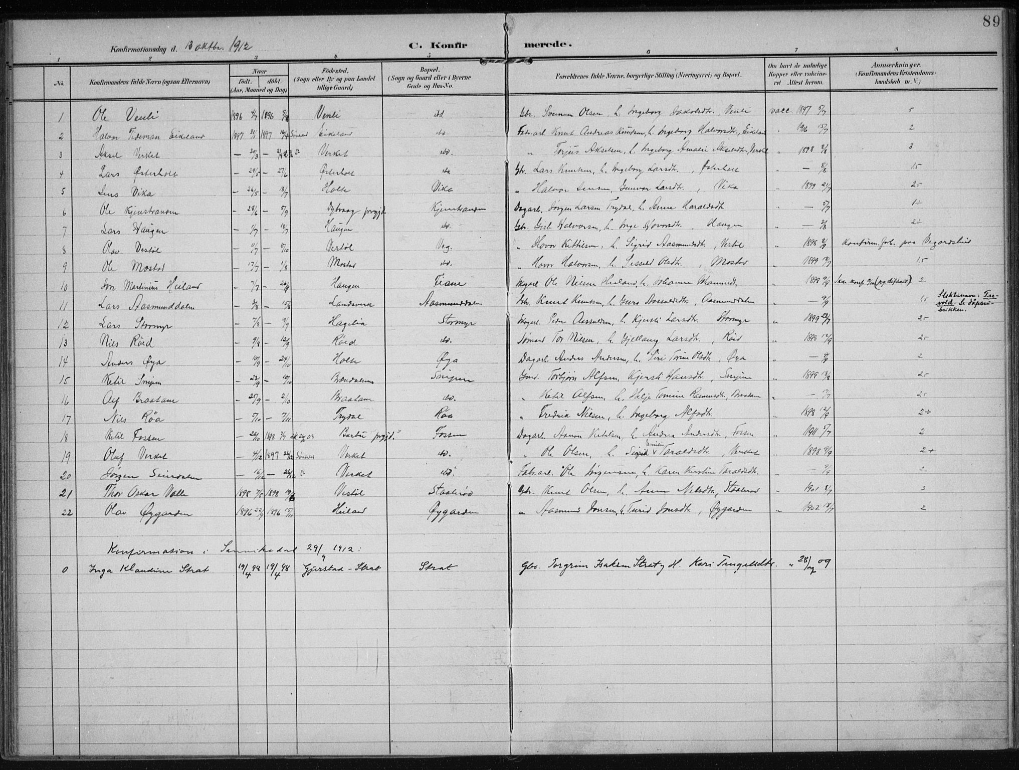 Gjerstad sokneprestkontor, AV/SAK-1111-0014/F/Fa/Faa/L0011: Parish register (official) no. A 11, 1903-1914, p. 89