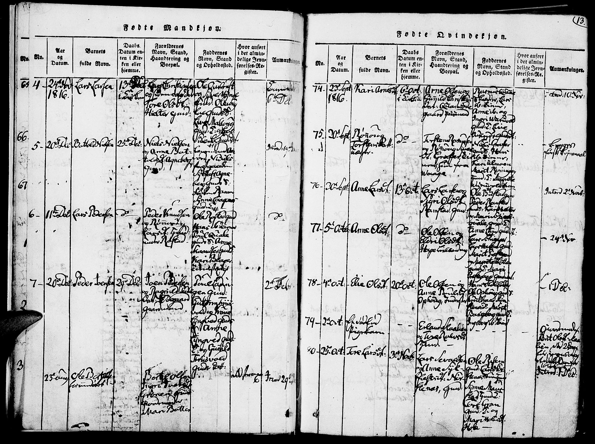 Lom prestekontor, AV/SAH-PREST-070/K/L0004: Parish register (official) no. 4, 1815-1825, p. 13