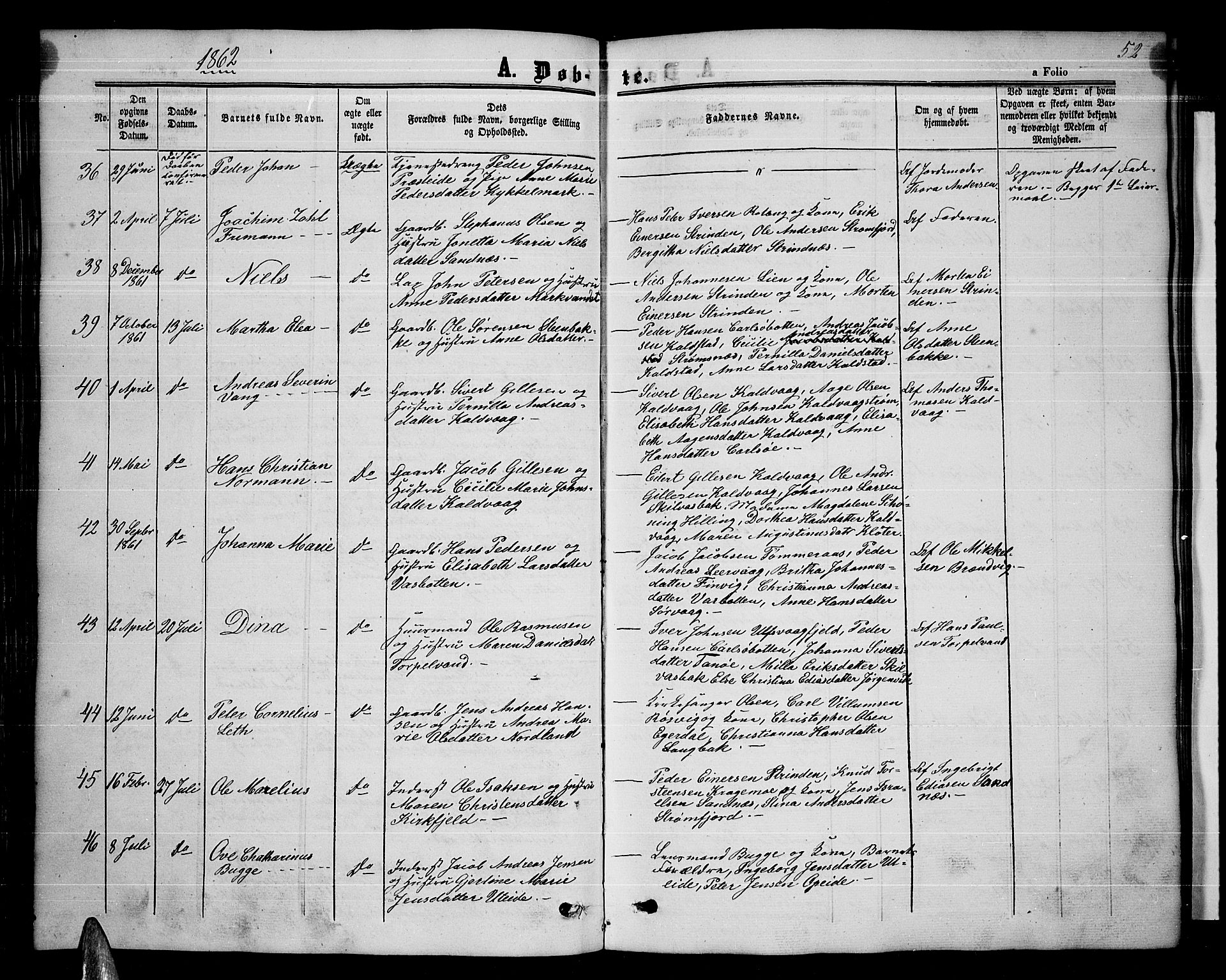 Ministerialprotokoller, klokkerbøker og fødselsregistre - Nordland, AV/SAT-A-1459/859/L0857: Parish register (copy) no. 859C03, 1854-1873, p. 52