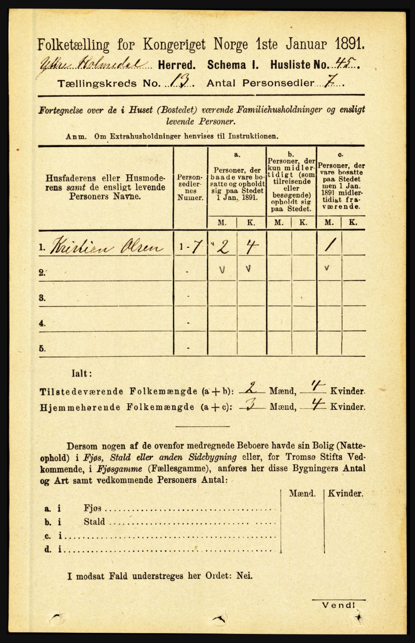 RA, 1891 census for 1429 Ytre Holmedal, 1891, p. 3420