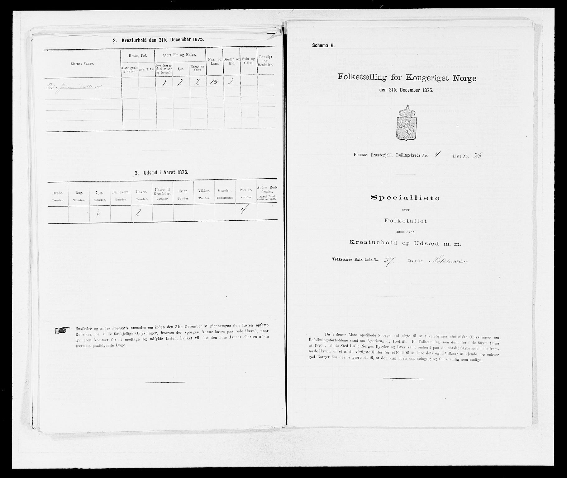 SAB, 1875 census for 1218P Finnås, 1875, p. 592