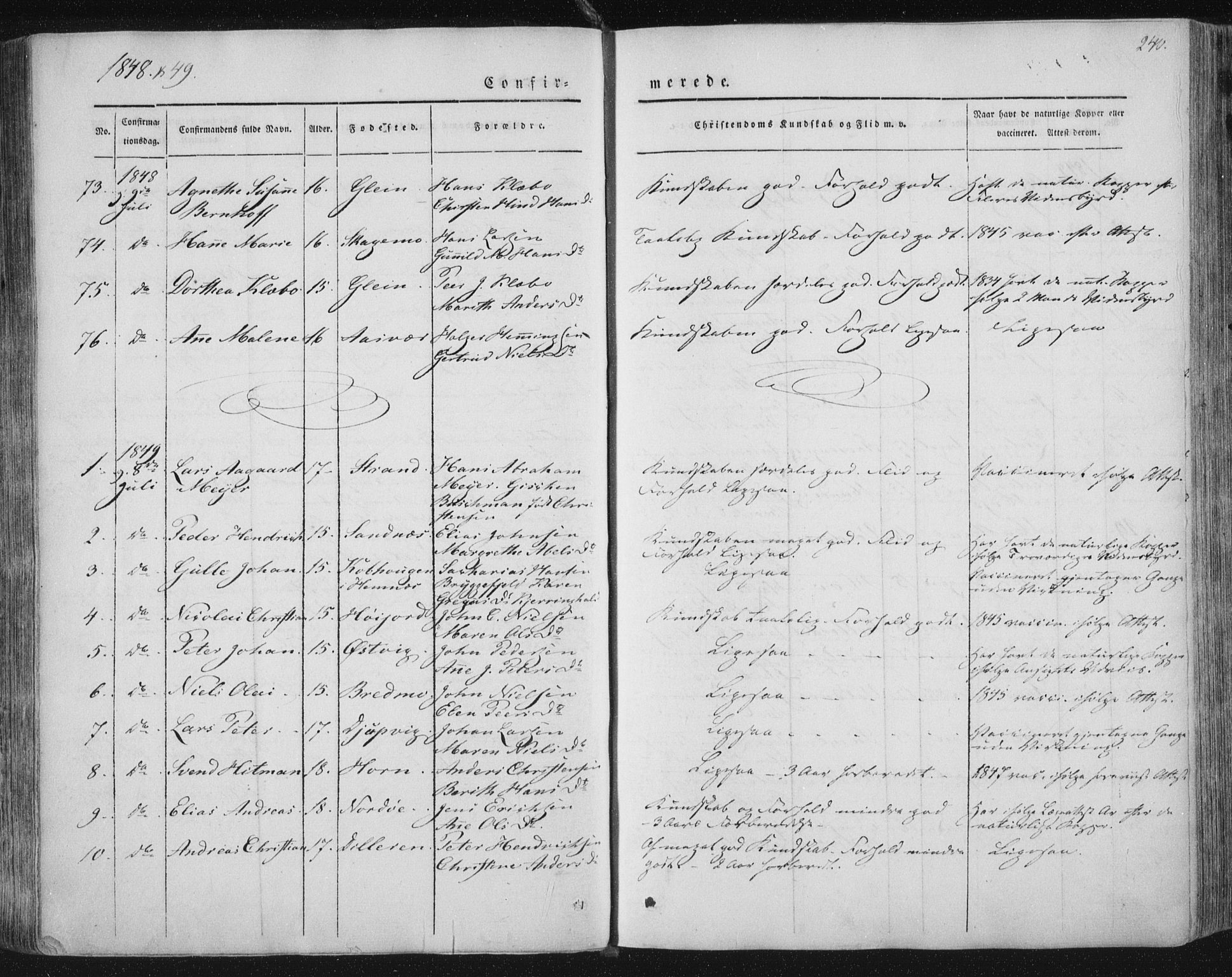 Ministerialprotokoller, klokkerbøker og fødselsregistre - Nordland, AV/SAT-A-1459/838/L0549: Parish register (official) no. 838A07, 1840-1854, p. 240