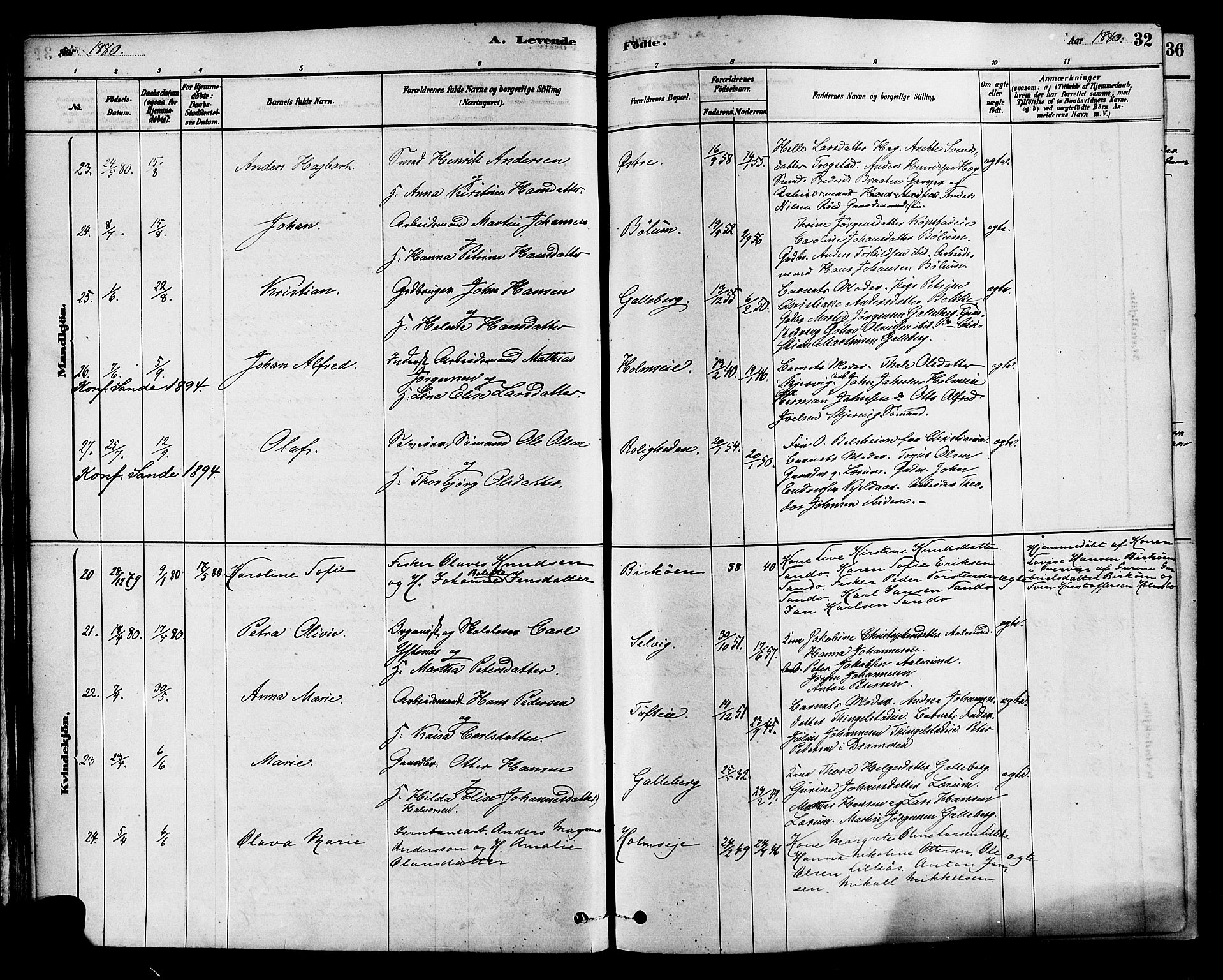 Sande Kirkebøker, SAKO/A-53/F/Fa/L0006: Parish register (official) no. 6, 1878-1888, p. 32