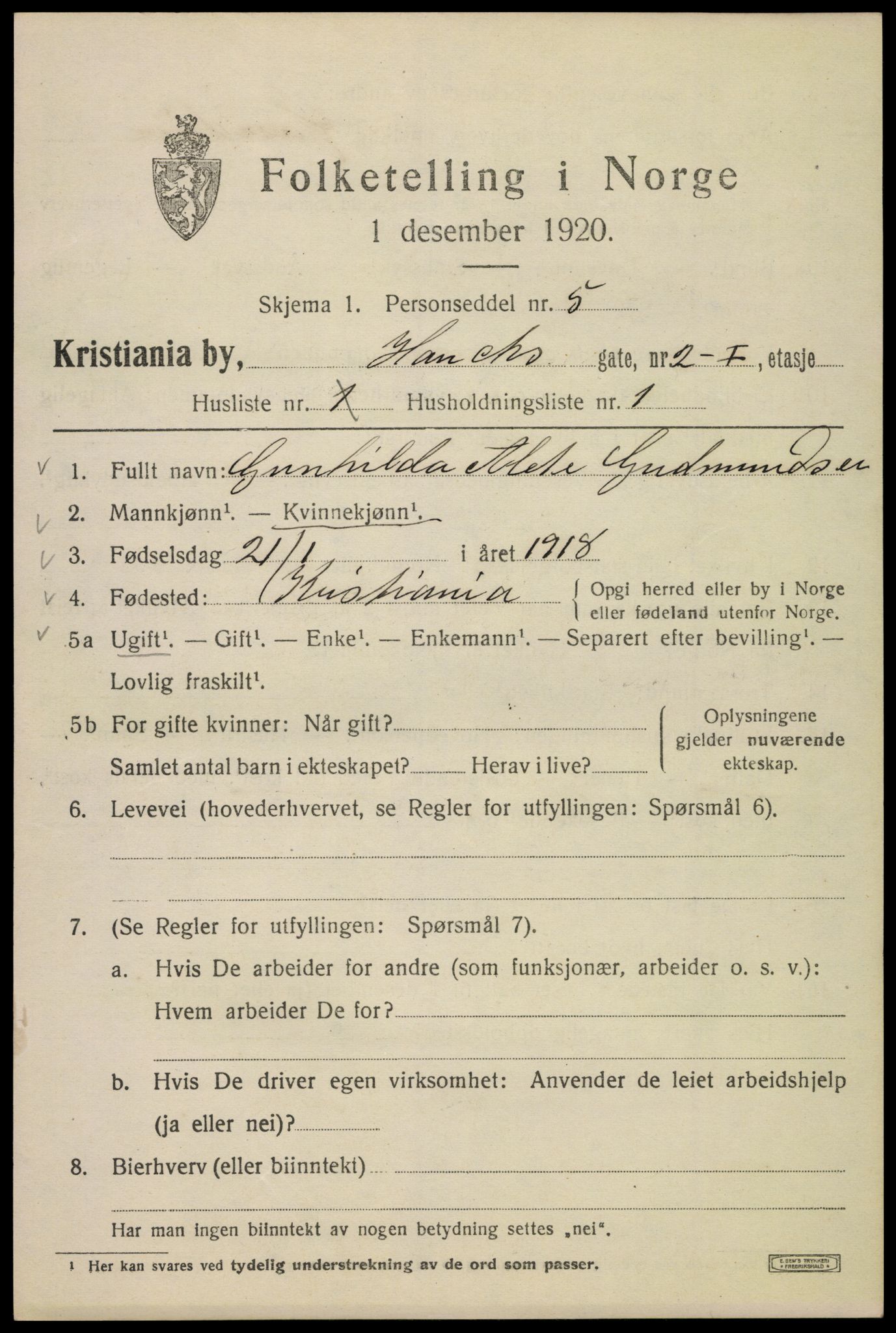 SAO, 1920 census for Kristiania, 1920, p. 272435