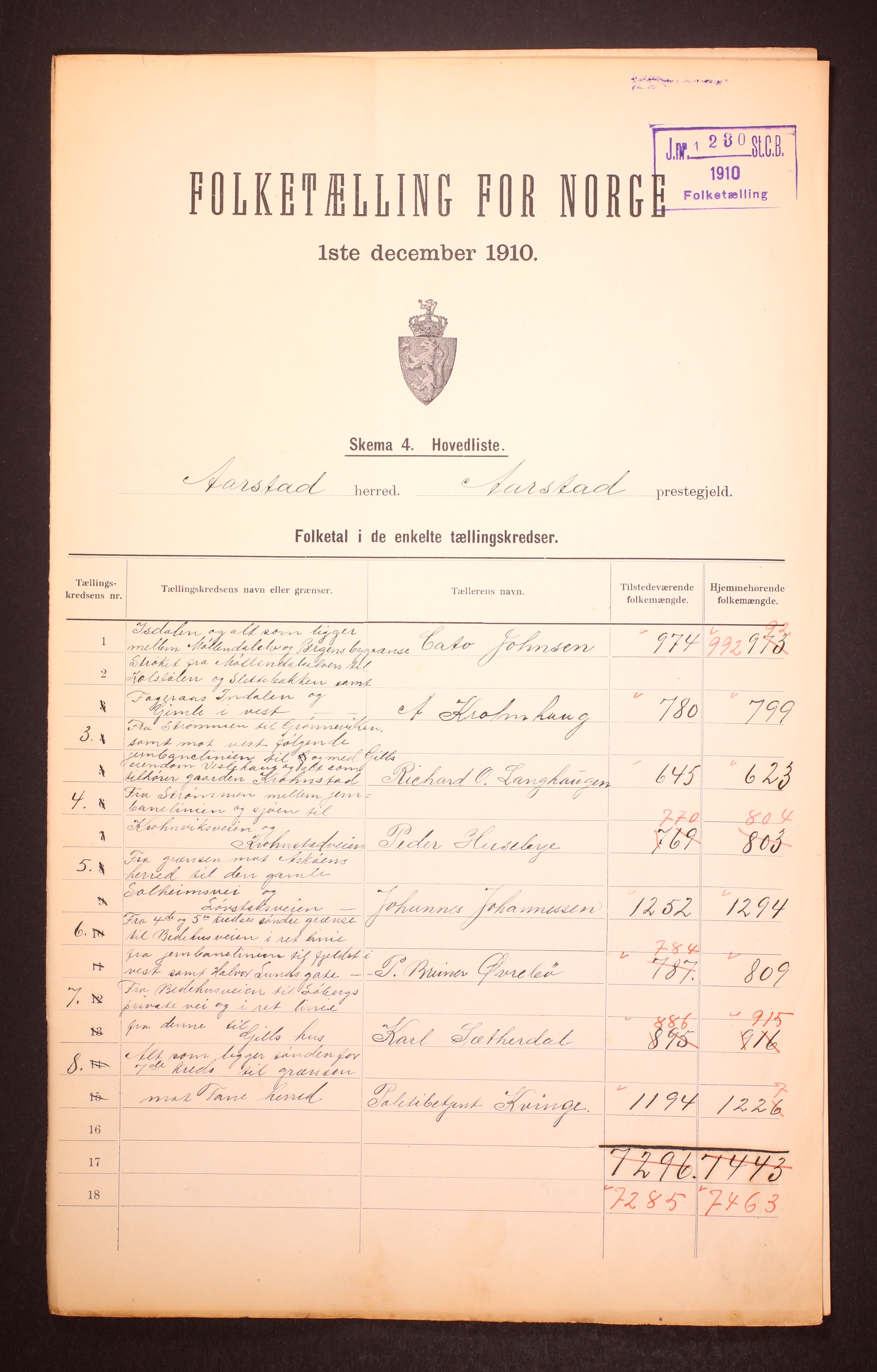 RA, 1910 census for Årstad, 1910, p. 2