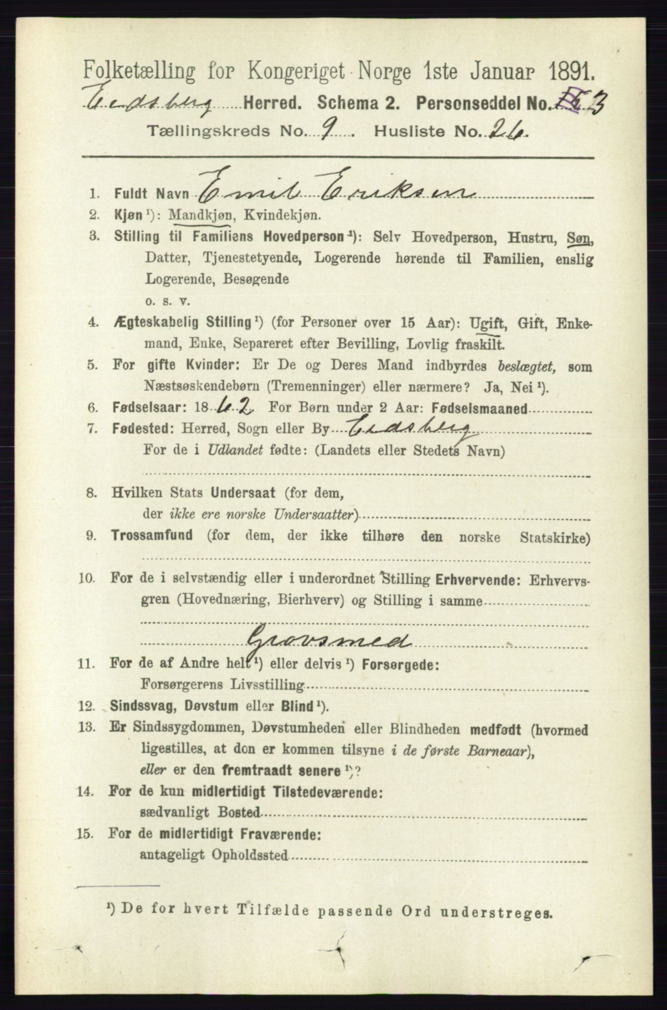 RA, 1891 census for 0125 Eidsberg, 1891, p. 5316
