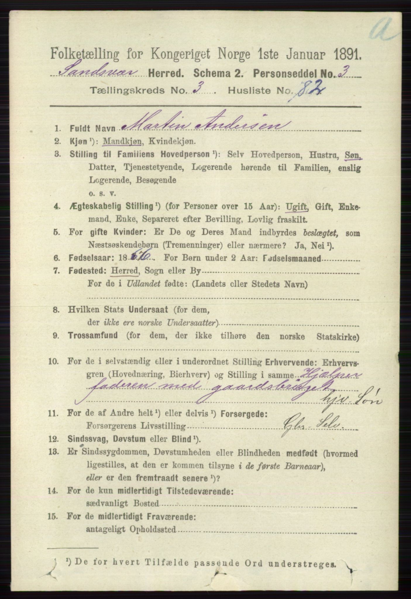 RA, 1891 census for 0629 Sandsvær, 1891, p. 1731