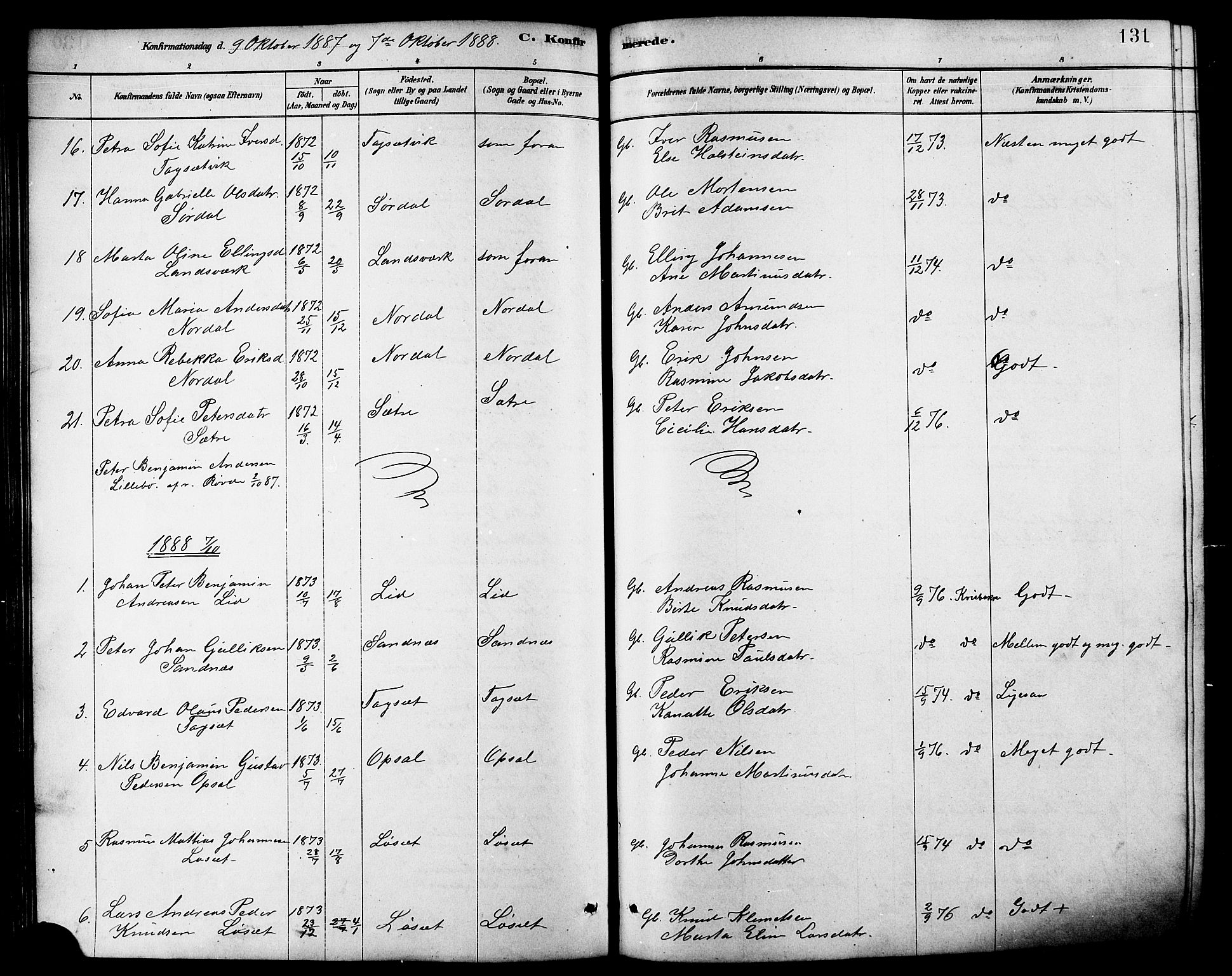 Ministerialprotokoller, klokkerbøker og fødselsregistre - Møre og Romsdal, AV/SAT-A-1454/502/L0027: Parish register (copy) no. 502C01, 1878-1908, p. 131