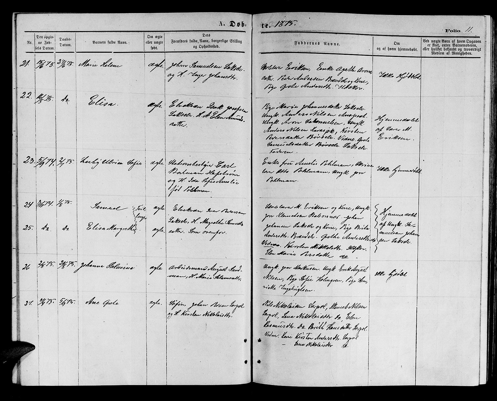 Kistrand/Porsanger sokneprestembete, SATØ/S-1351/H/Hb/L0003.klokk: Parish register (copy) no. 3, 1874-1885, p. 11