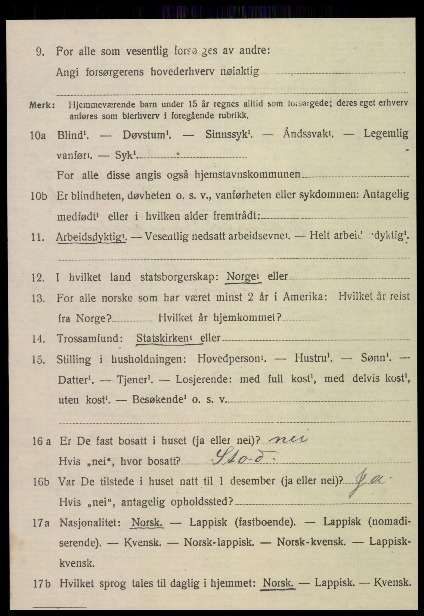 SAT, 1920 census for Kvam, 1920, p. 2708