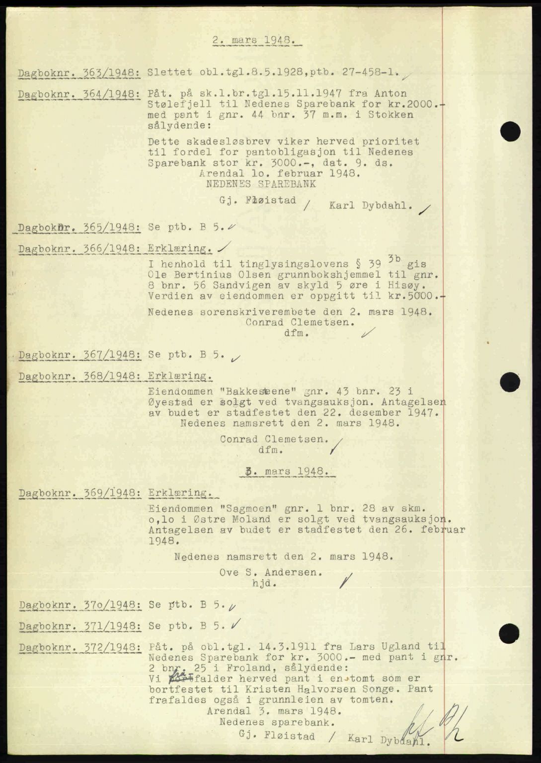 Nedenes sorenskriveri, SAK/1221-0006/G/Gb/Gba/L0059: Mortgage book no. A11, 1948-1948, Diary no: : 363/1948