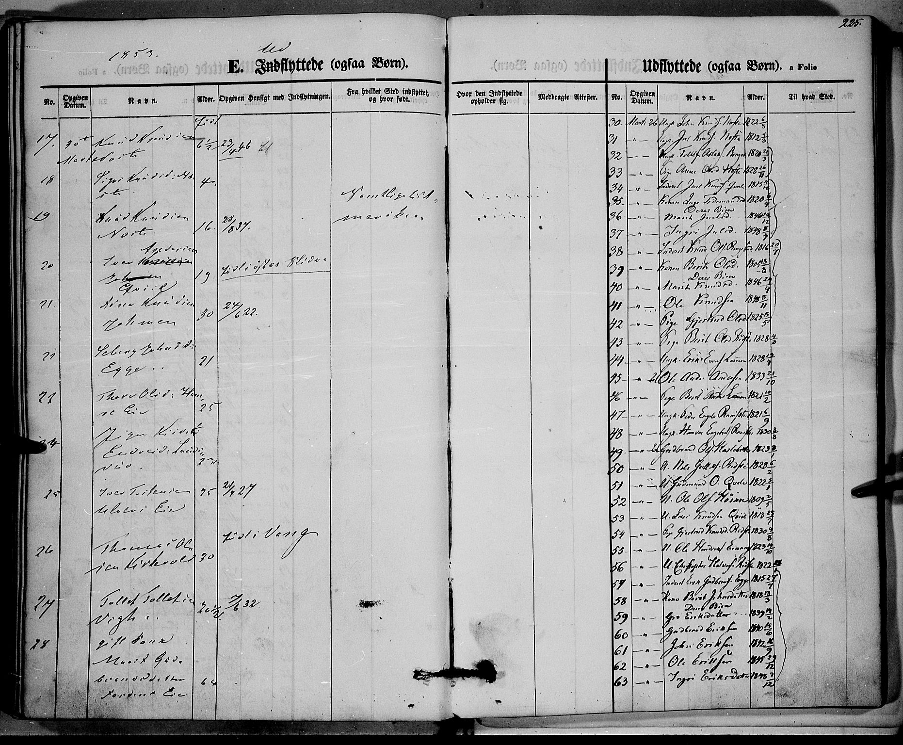 Vestre Slidre prestekontor, SAH/PREST-136/H/Ha/Haa/L0001: Parish register (official) no. 1, 1844-1855, p. 225