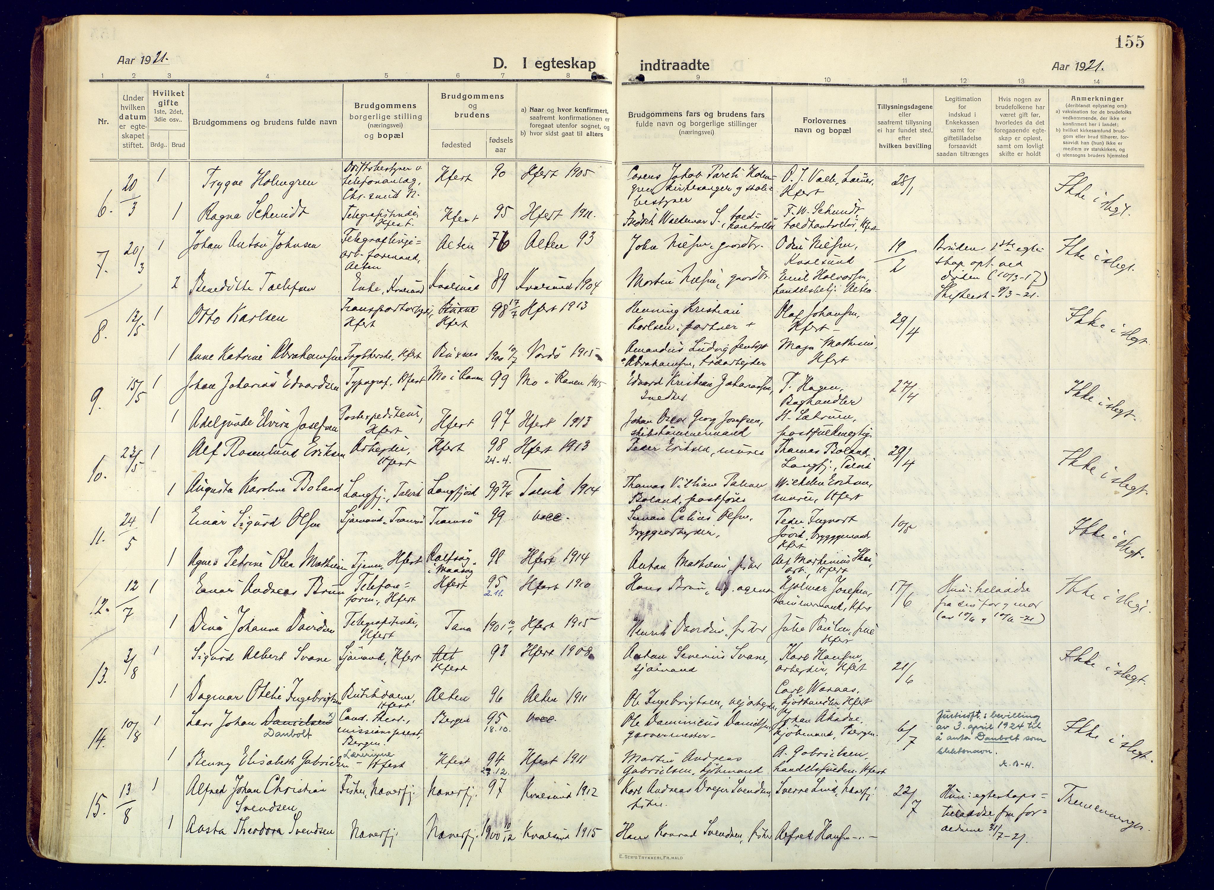 Hammerfest sokneprestkontor, SATØ/S-1347/H/Ha/L0015.kirke: Parish register (official) no. 15, 1916-1923, p. 155