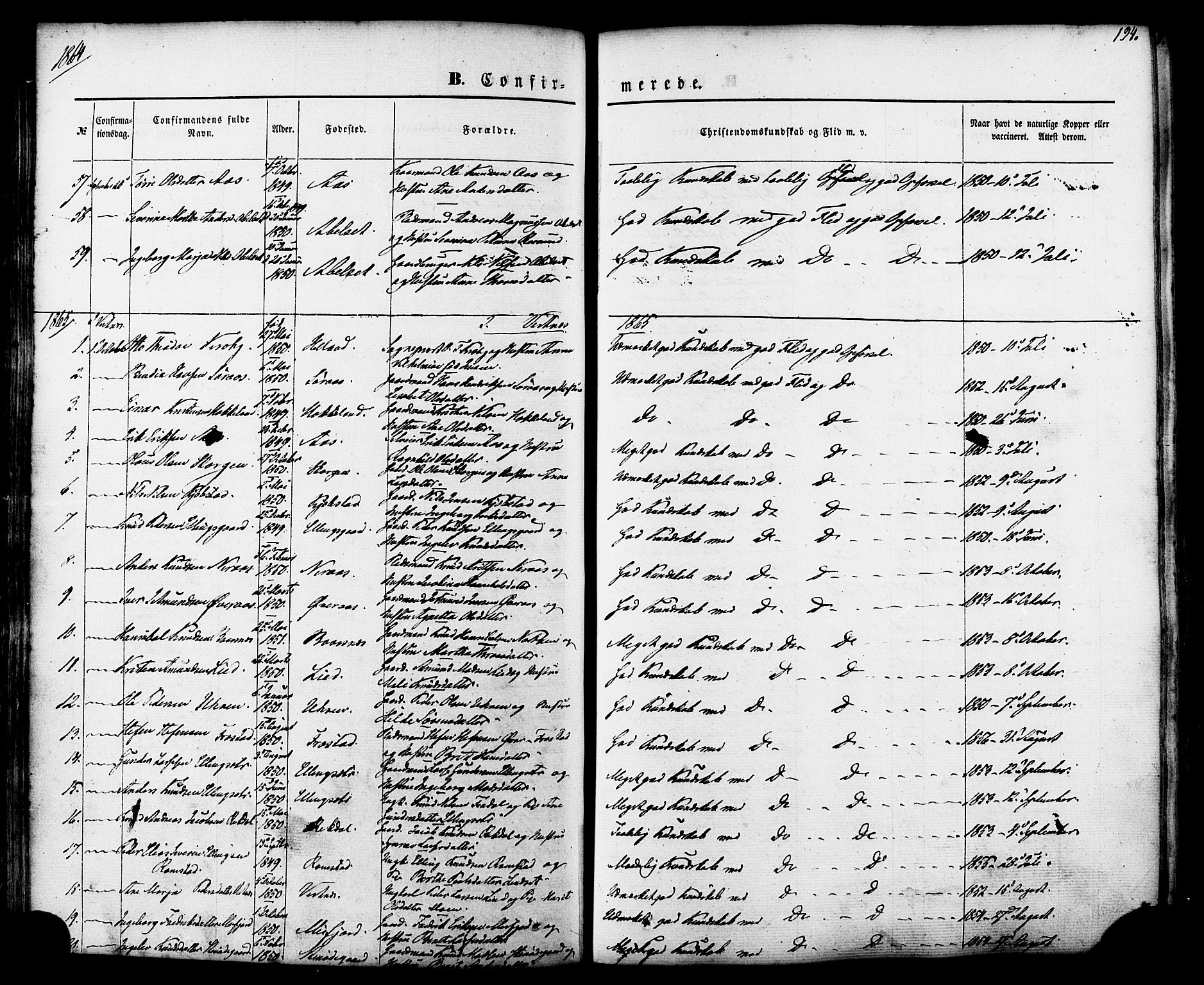 Ministerialprotokoller, klokkerbøker og fødselsregistre - Møre og Romsdal, SAT/A-1454/539/L0529: Parish register (official) no. 539A02, 1848-1872, p. 194