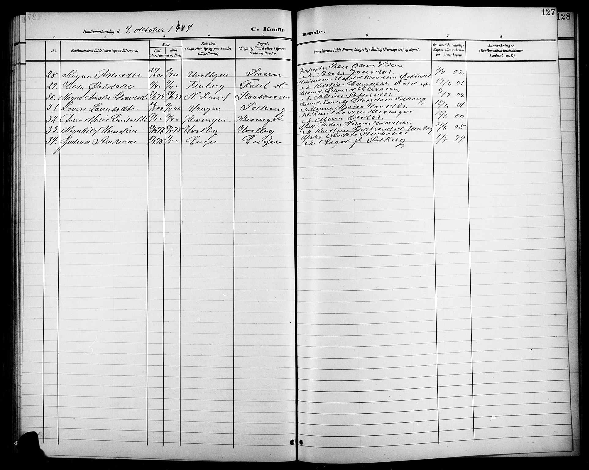 Søndre Land prestekontor, AV/SAH-PREST-122/L/L0004: Parish register (copy) no. 4, 1901-1915, p. 127