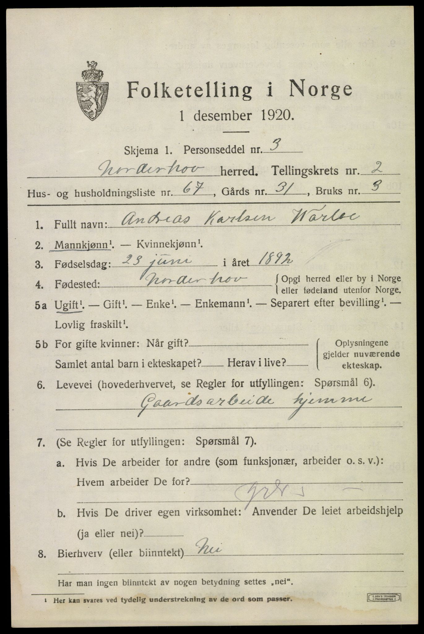 SAKO, 1920 census for Norderhov, 1920, p. 5274