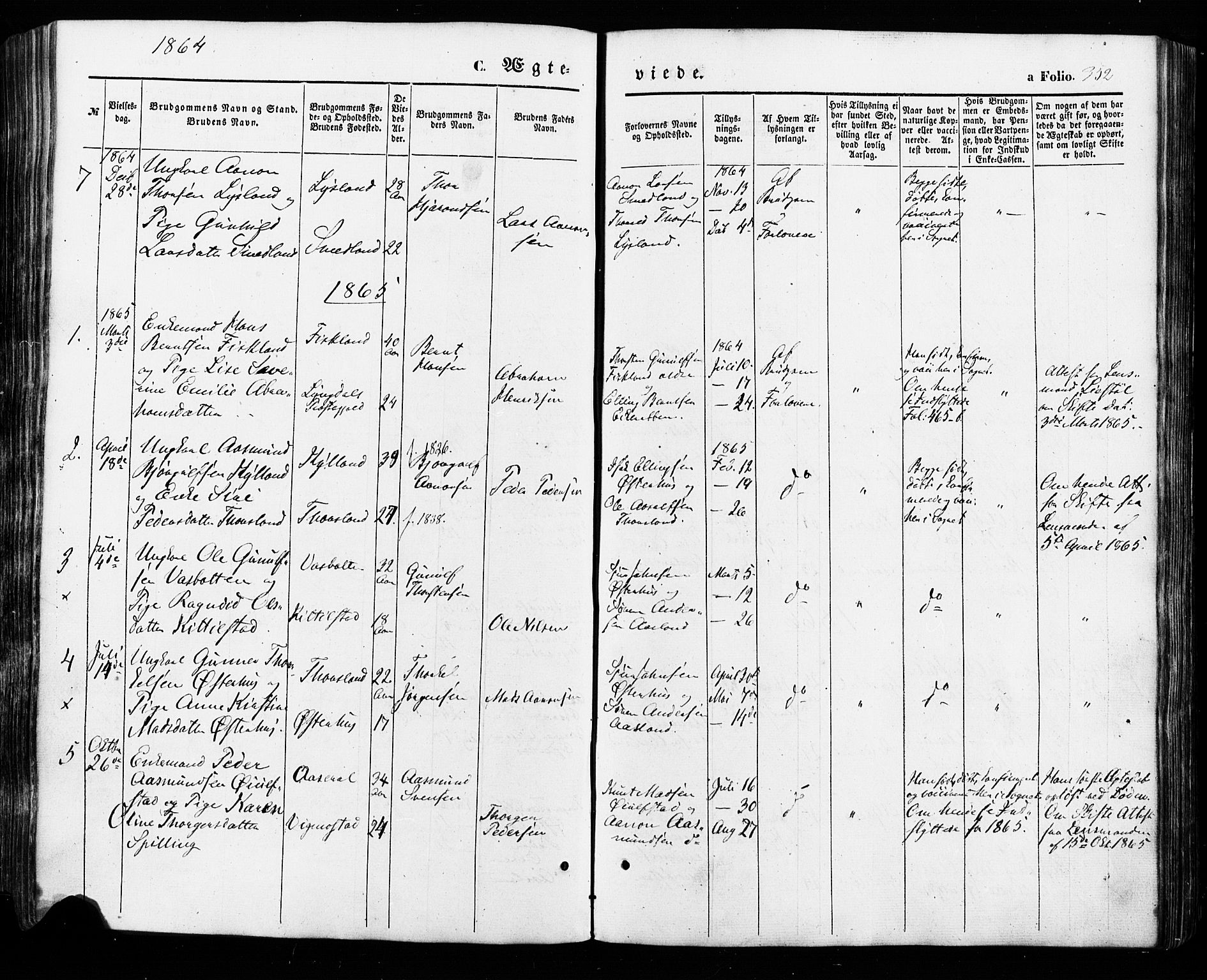 Åseral sokneprestkontor, SAK/1111-0051/F/Fa/L0002: Parish register (official) no. A 2, 1854-1884, p. 352