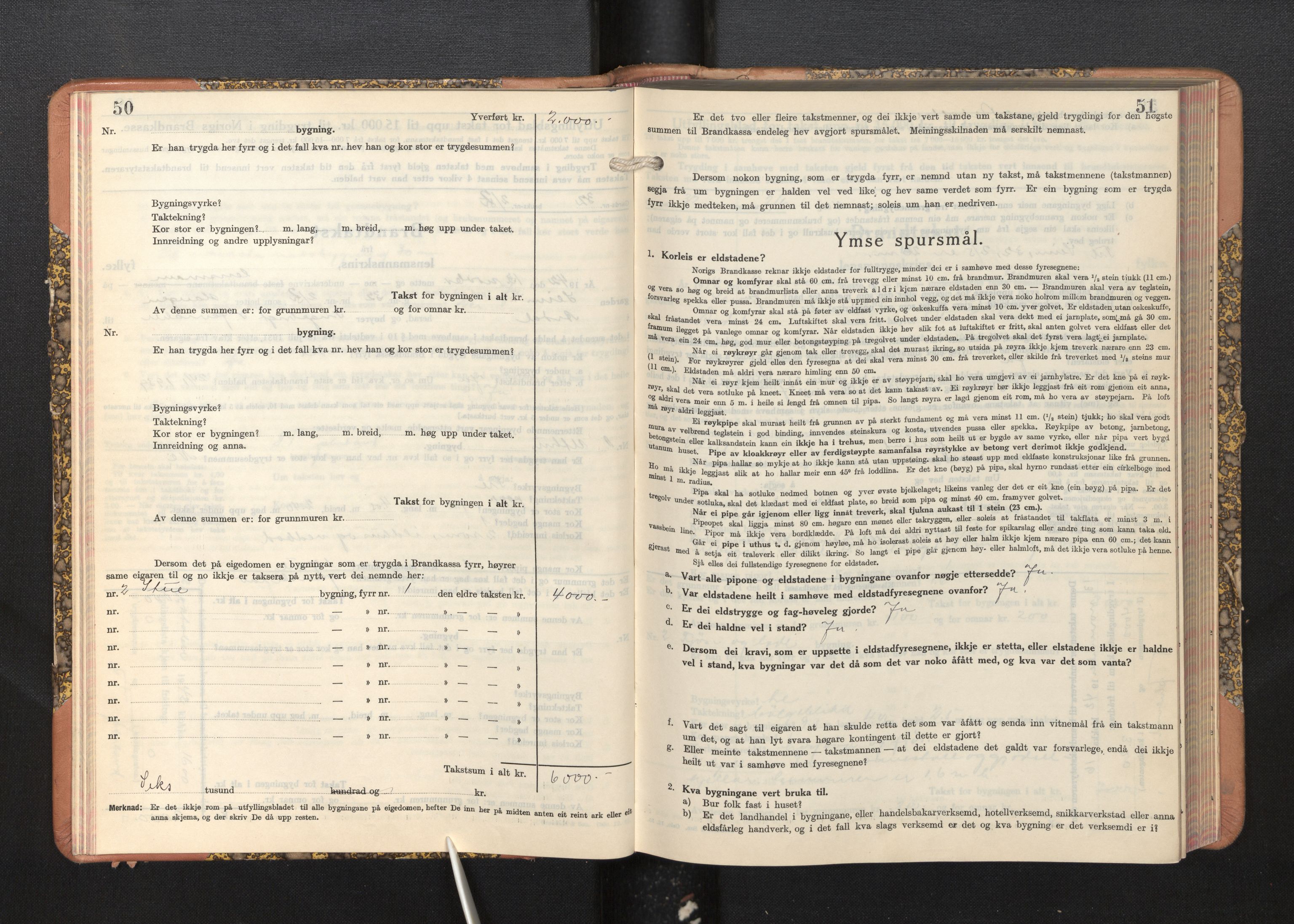 Lensmannen i Årdal, AV/SAB-A-30501/0012/L0011: Branntakstprotokoll, skjematakst, 1939-1948, p. 50-51