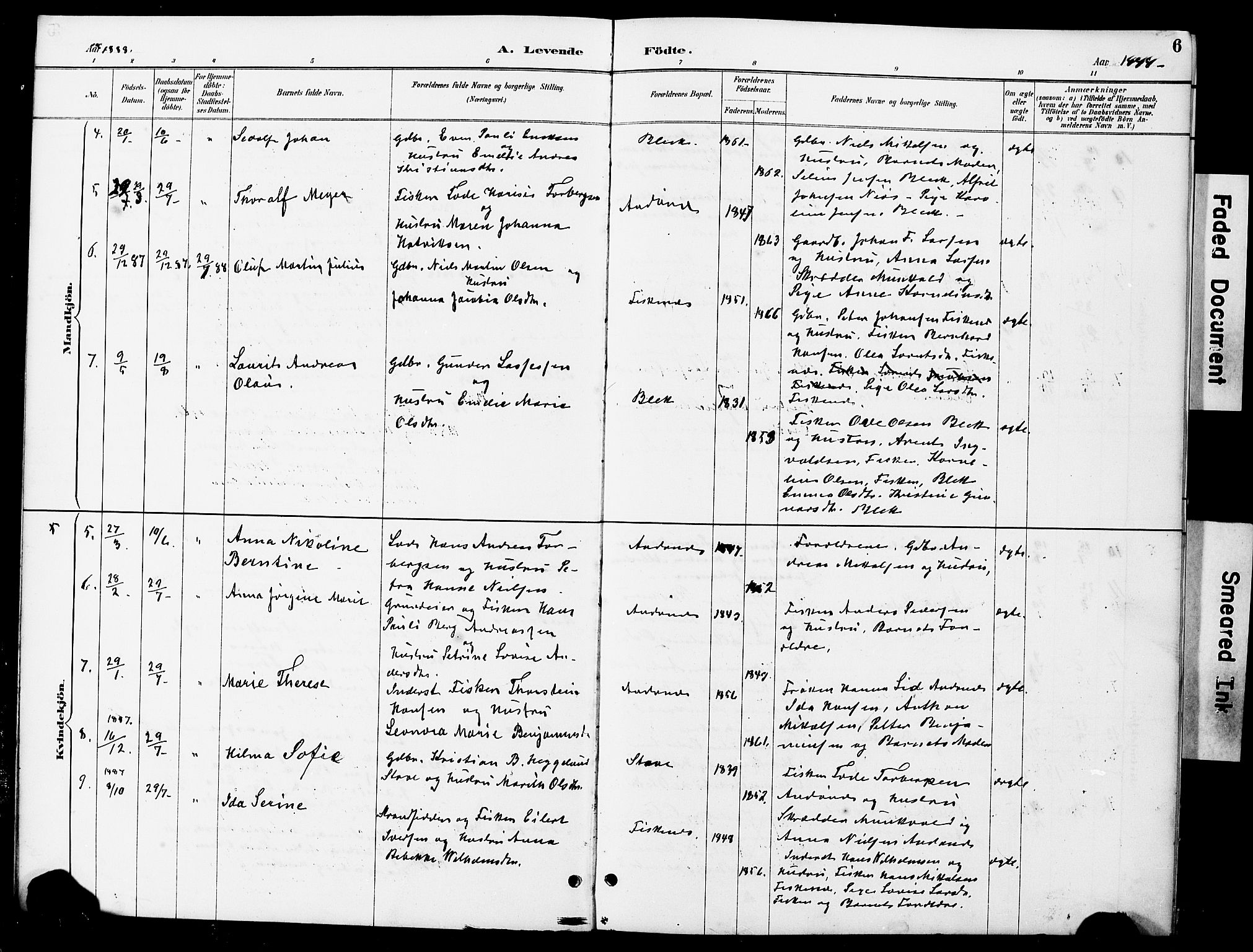 Ministerialprotokoller, klokkerbøker og fødselsregistre - Nordland, AV/SAT-A-1459/899/L1448: Parish register (copy) no. 899C03, 1887-1902, p. 6