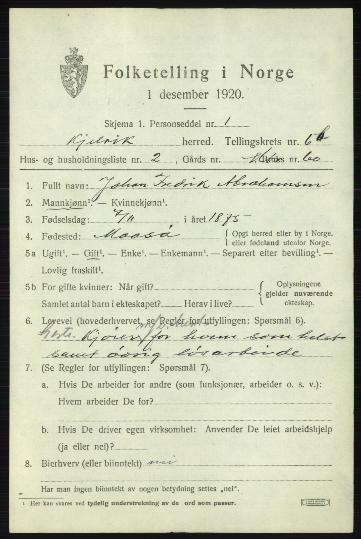 SATØ, 1920 census for Kjelvik, 1920, p. 3625