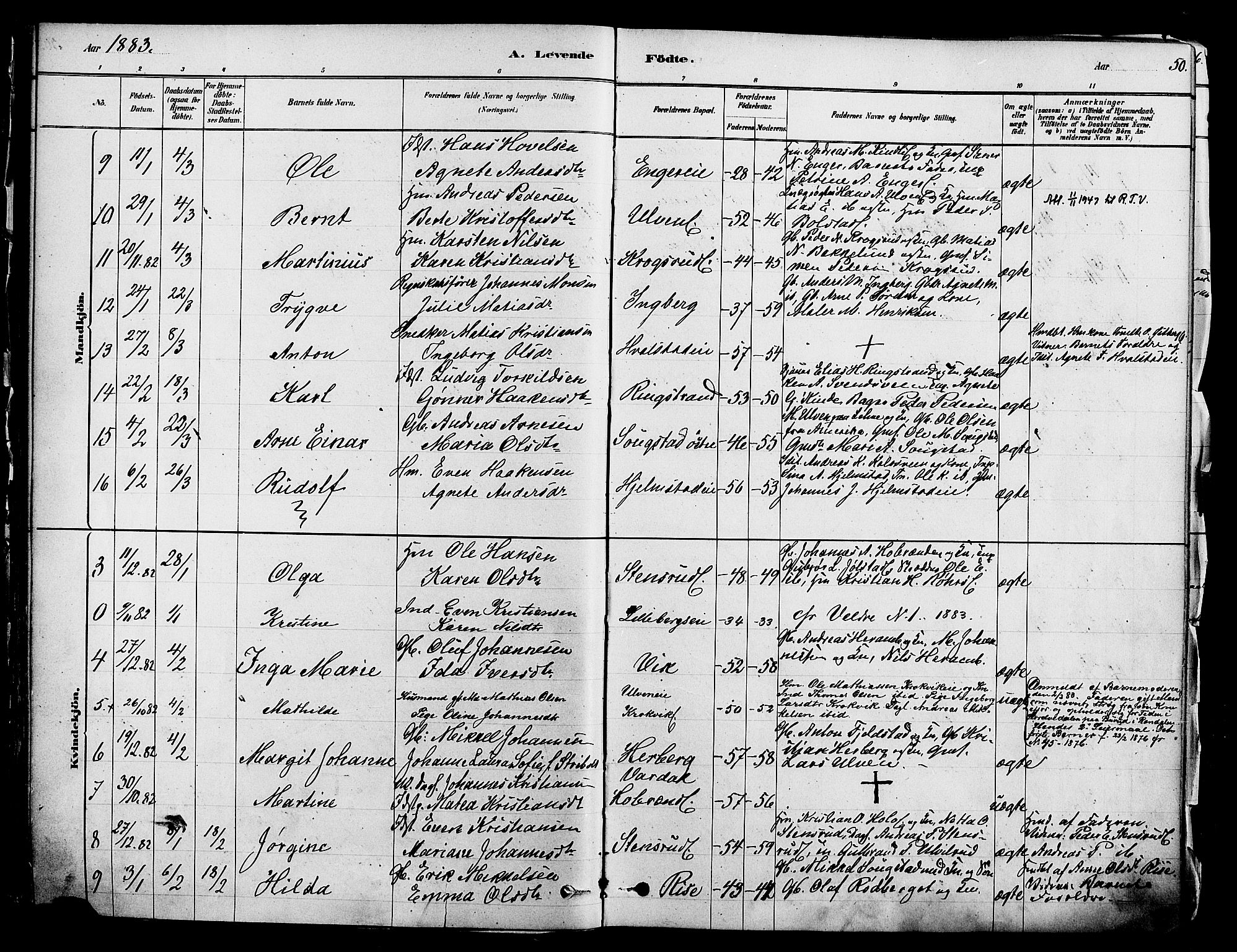 Ringsaker prestekontor, AV/SAH-PREST-014/K/Ka/L0012: Parish register (official) no. 12, 1879-1890, p. 50