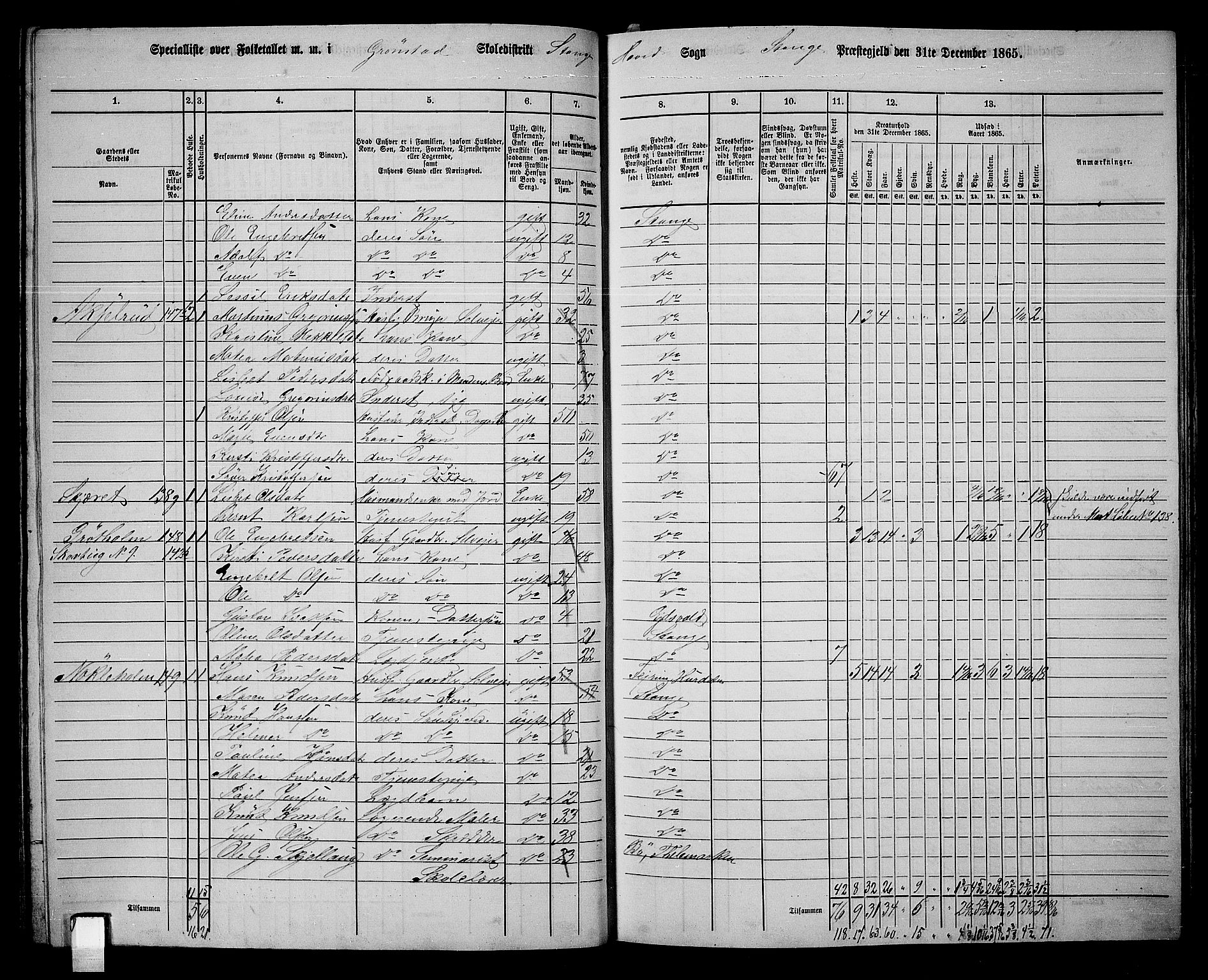 RA, 1865 census for Stange, 1865, p. 144