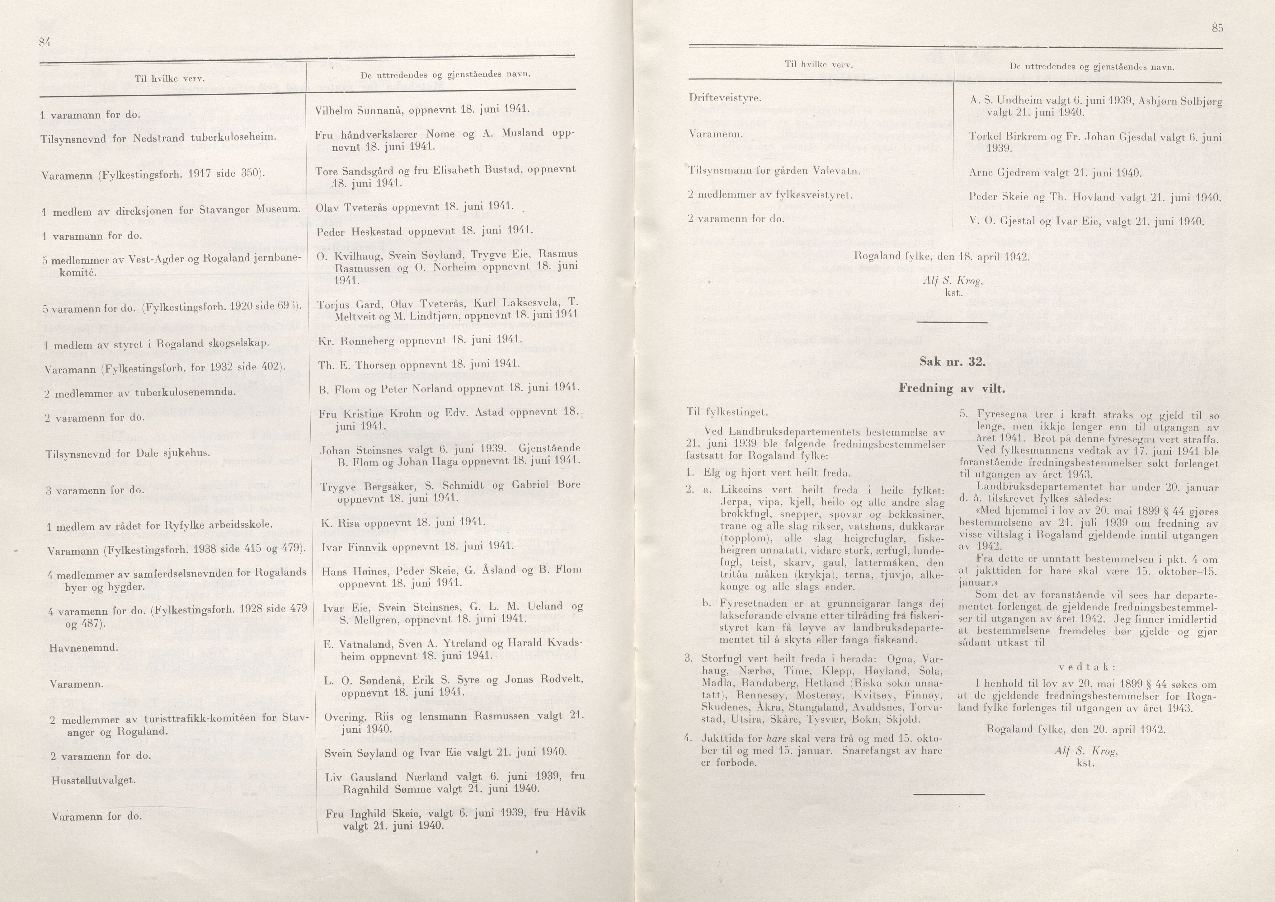 Rogaland fylkeskommune - Fylkesrådmannen , IKAR/A-900/A/Aa/Aaa/L0061: Møtebok , 1942, p. 84-85