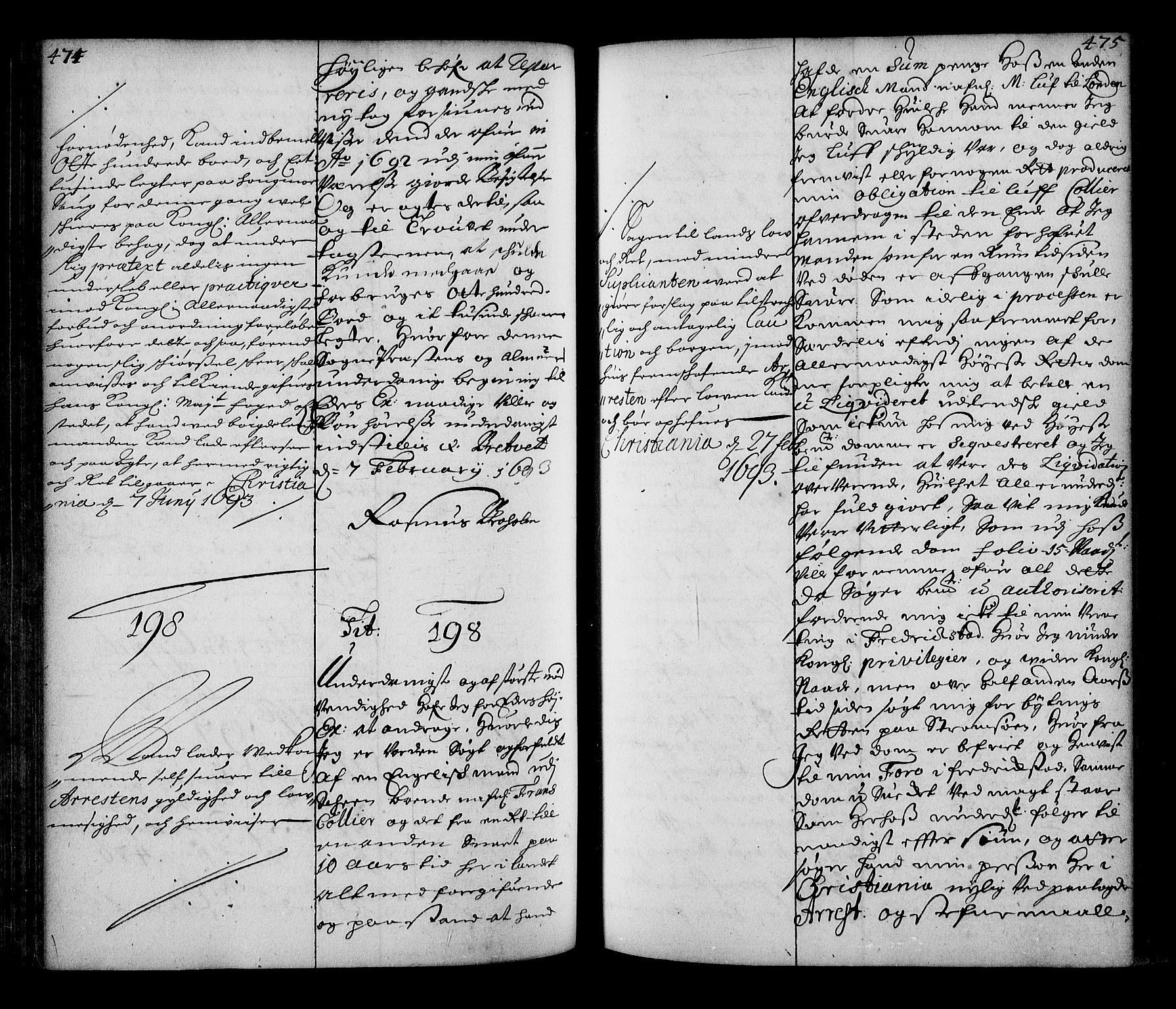 Stattholderembetet 1572-1771, AV/RA-EA-2870/Ae/L0010: Supplikasjons- og resolusjonsprotokoll, 1692-1693, p. 474-475